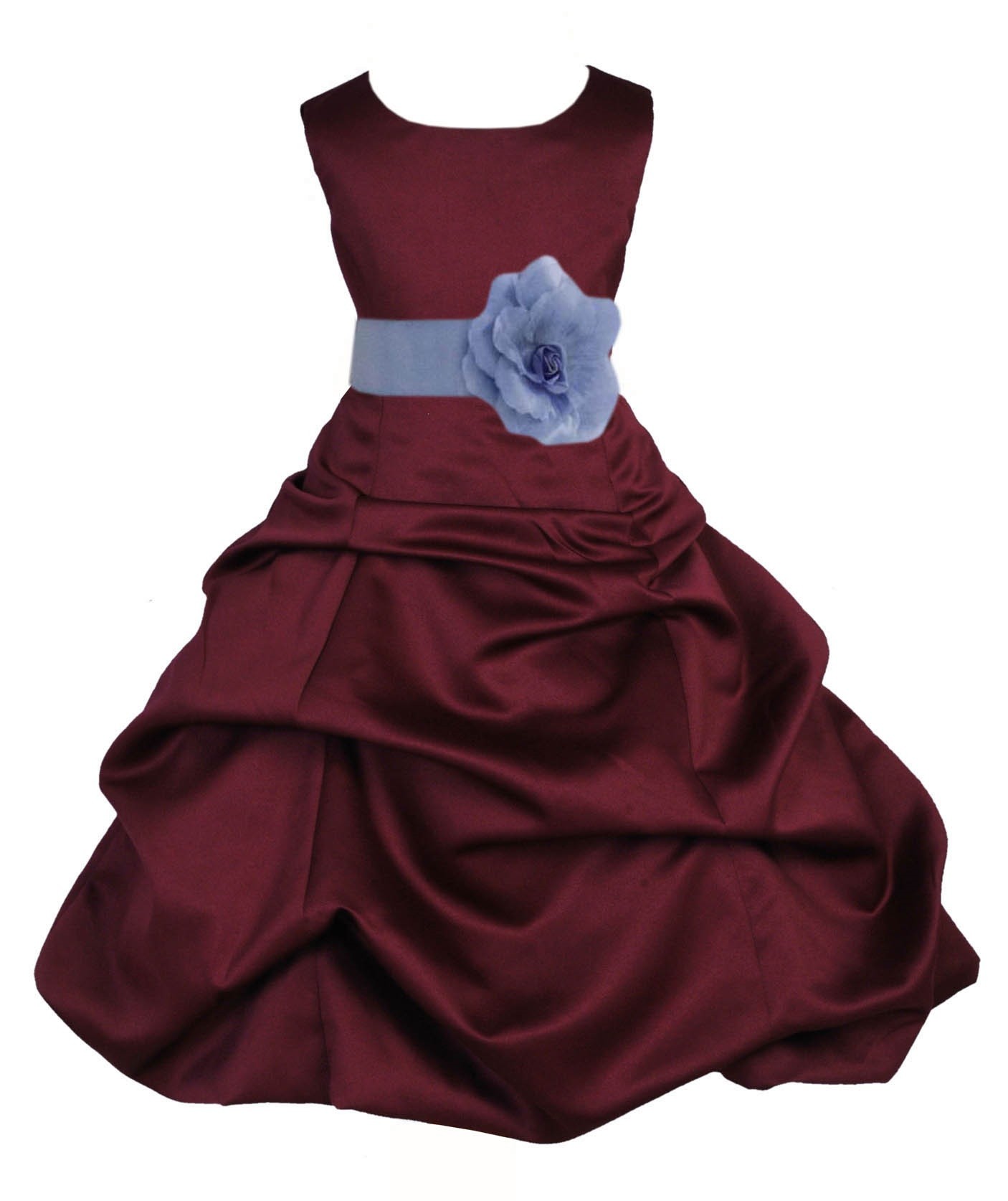 Burgundy/Bluebird Satin Pick-Up Bubble Flower Girl Dress Event 808T