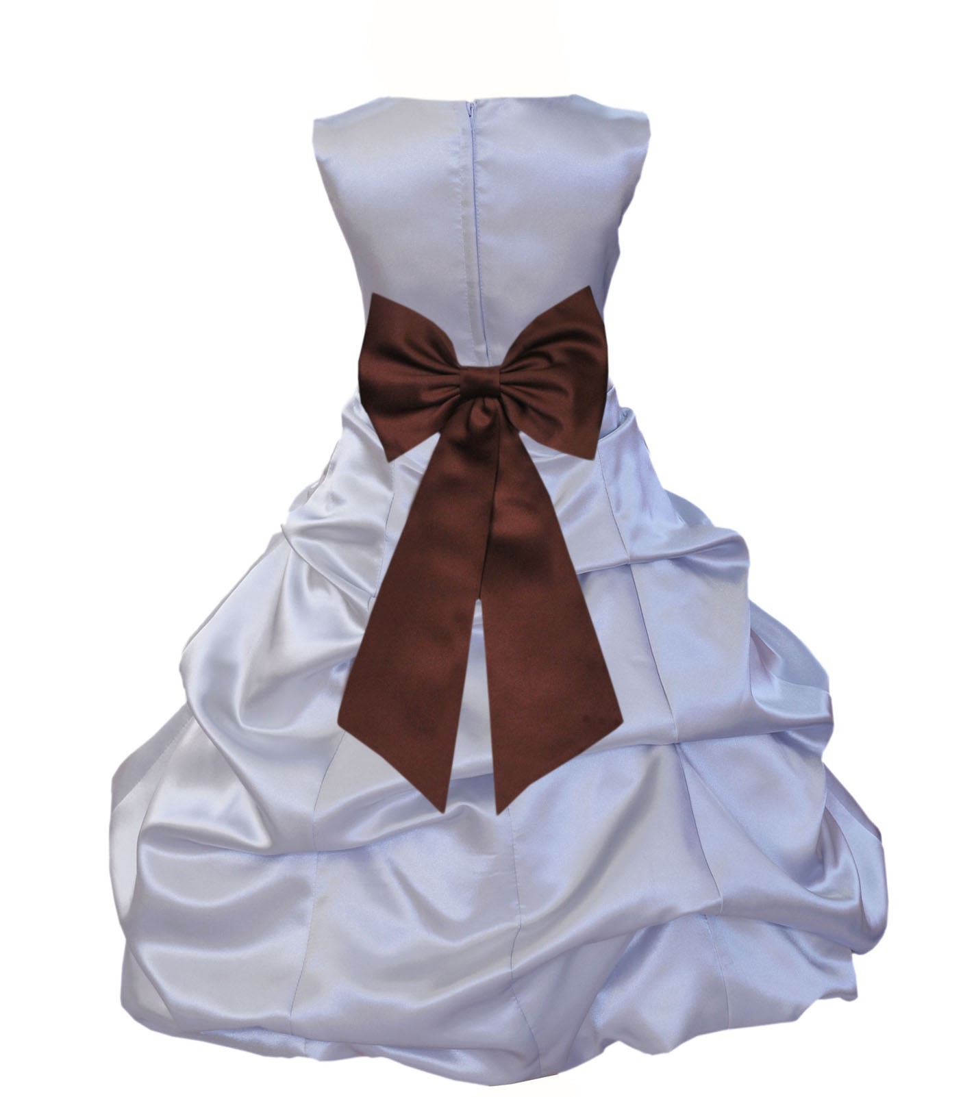 Silver/Brown Satin Pick-Up Bubble Flower Girl Dress Stylish 808T