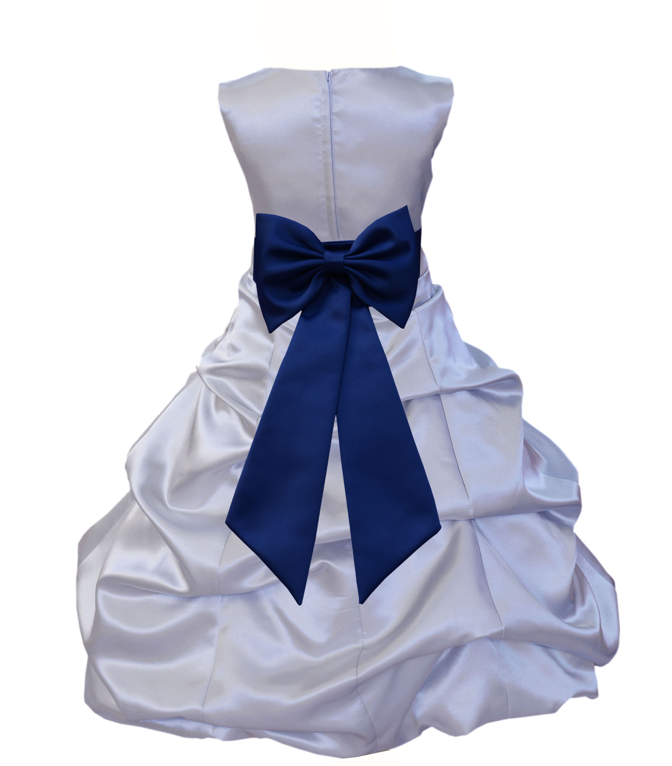 Silver/Navy Blue Satin Pick-Up Bubble Flower Girl Dress Stylish 808T