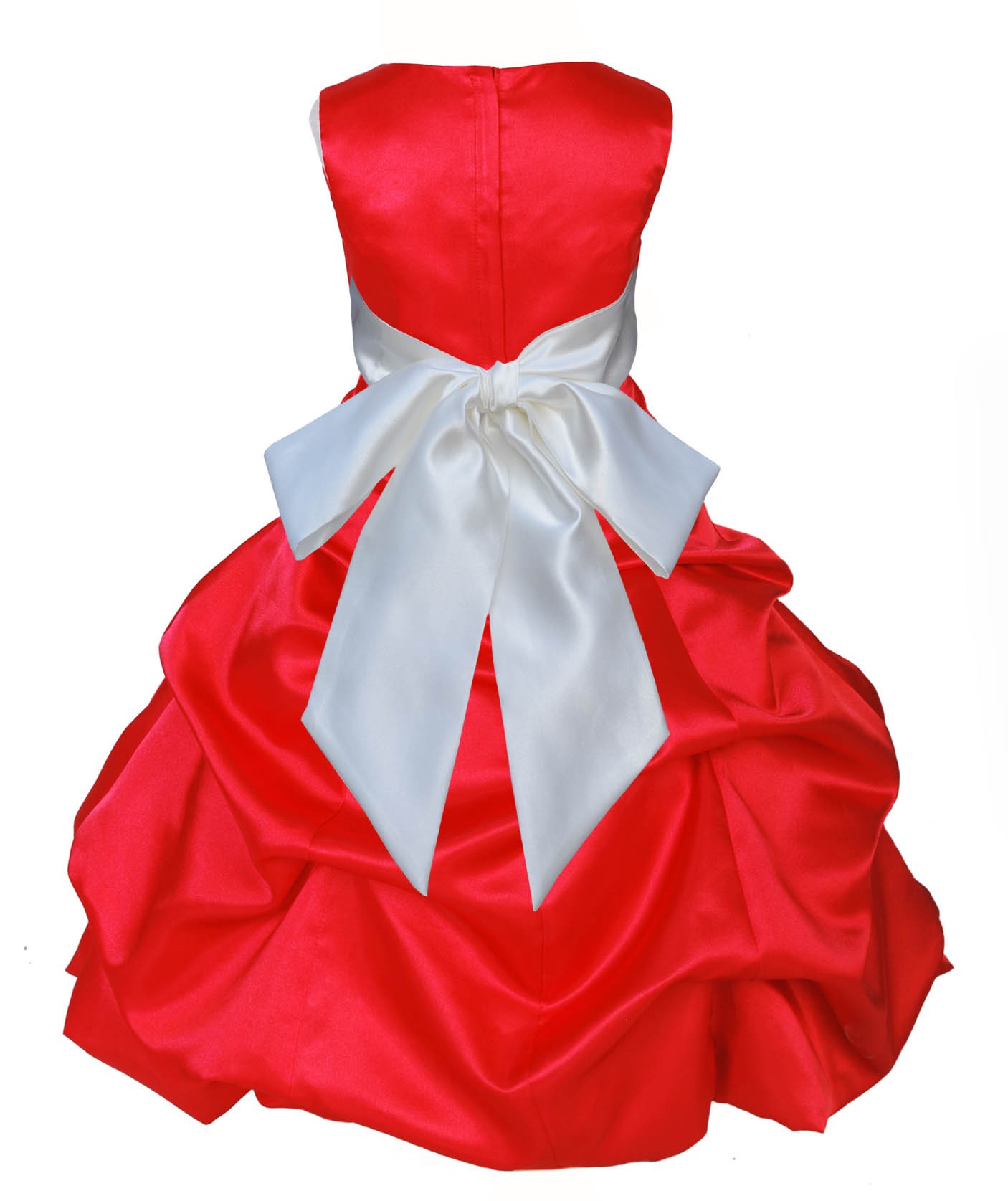 Red/Ivory Satin Pick-Up Bubble Flower Girl Dress Christmas 806S