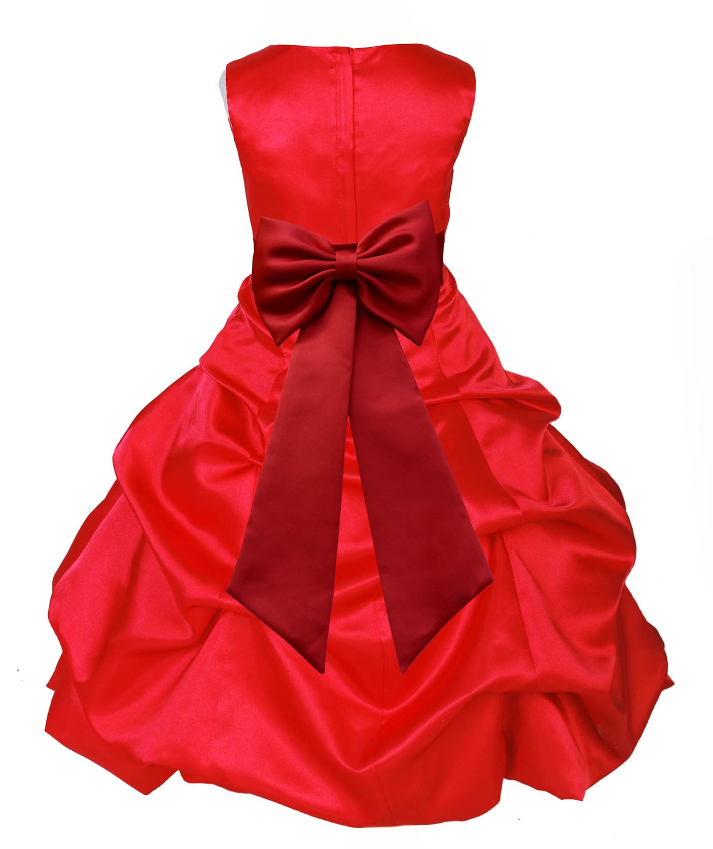 Red/Apple Red Satin Pick-Up Bubble Flower Girl Dress Christmas 808T