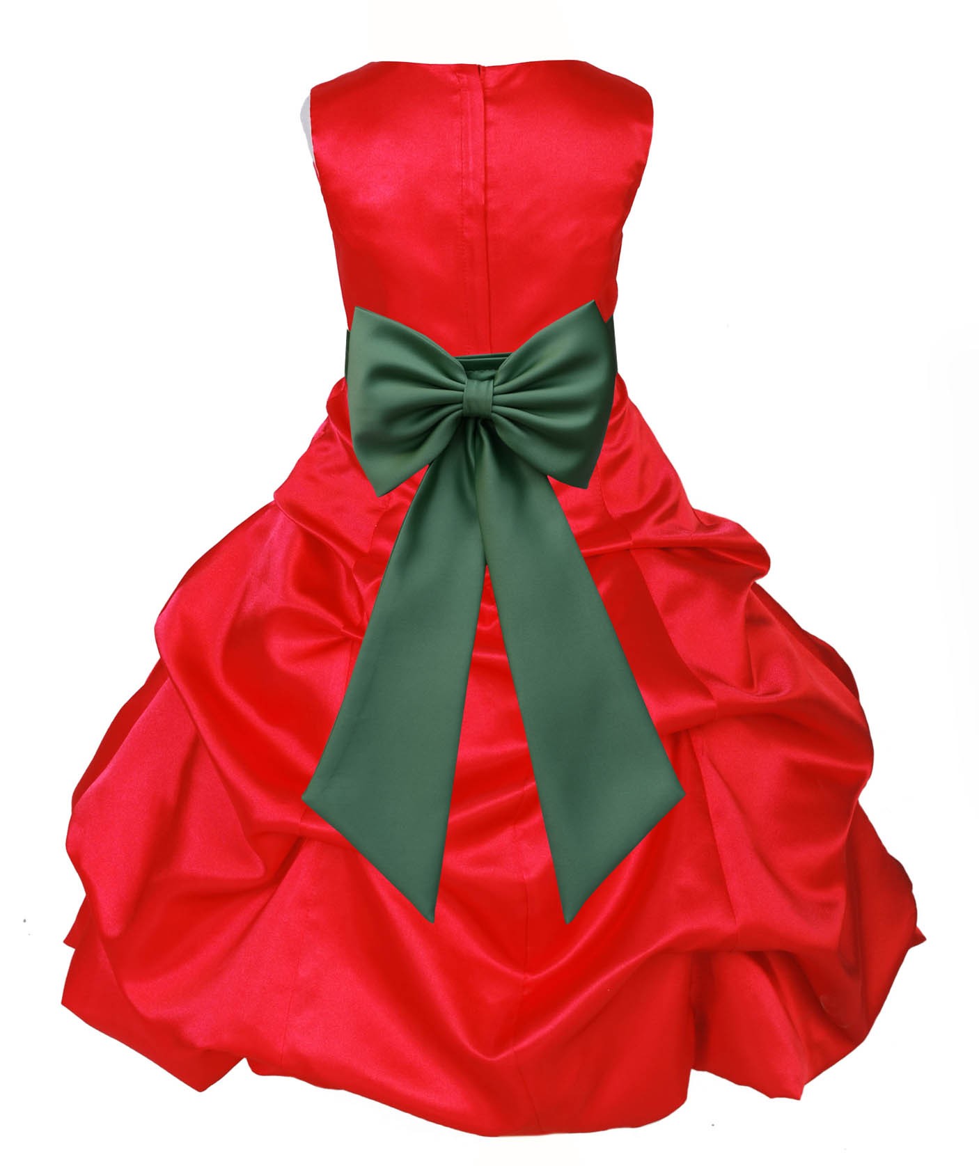 Red/Clover Green Satin Pick-Up Bubble Flower Girl Dress Christmas 808T
