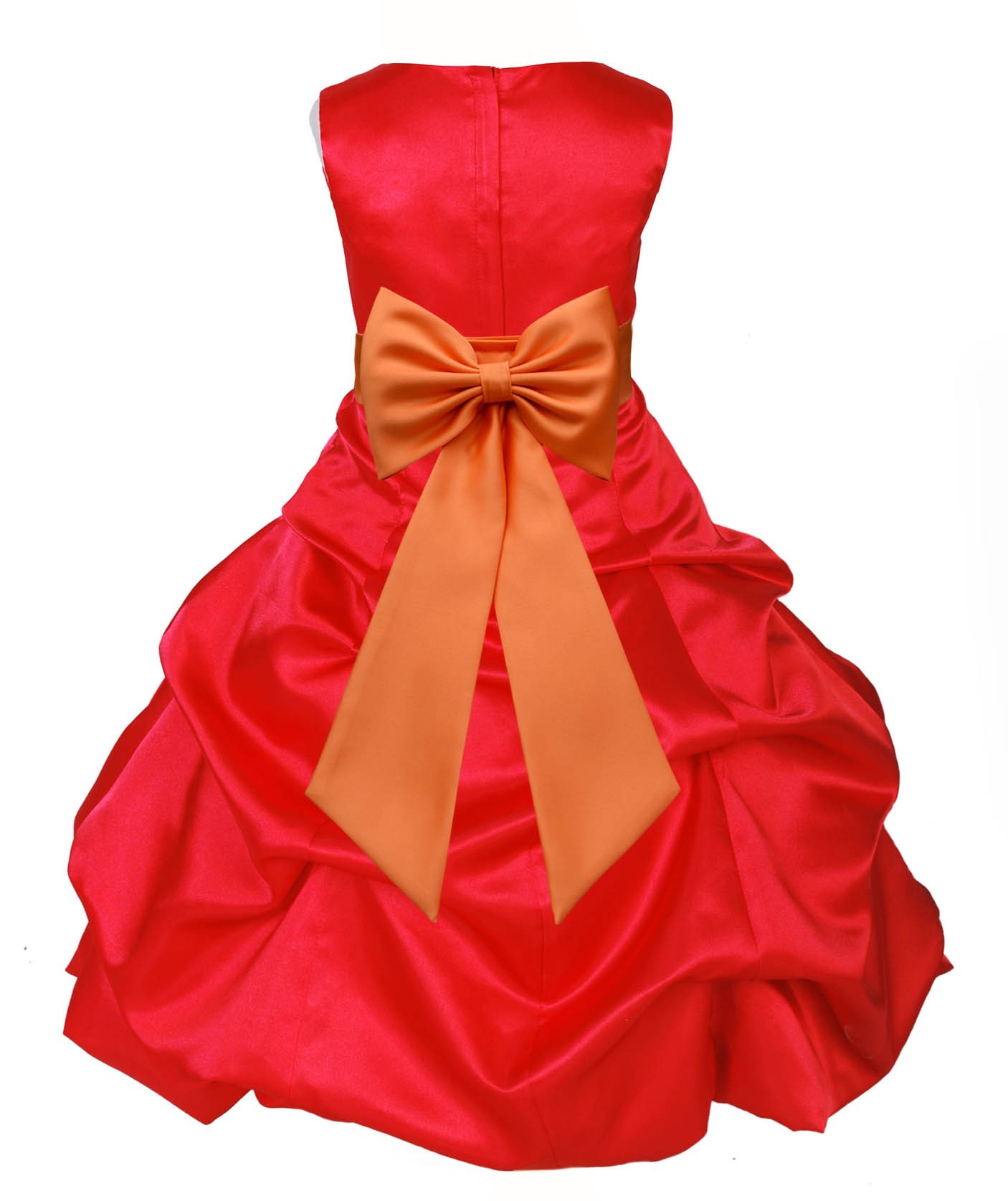 Red/Orange Satin Pick-Up Bubble Flower Girl Dress Christmas 808T