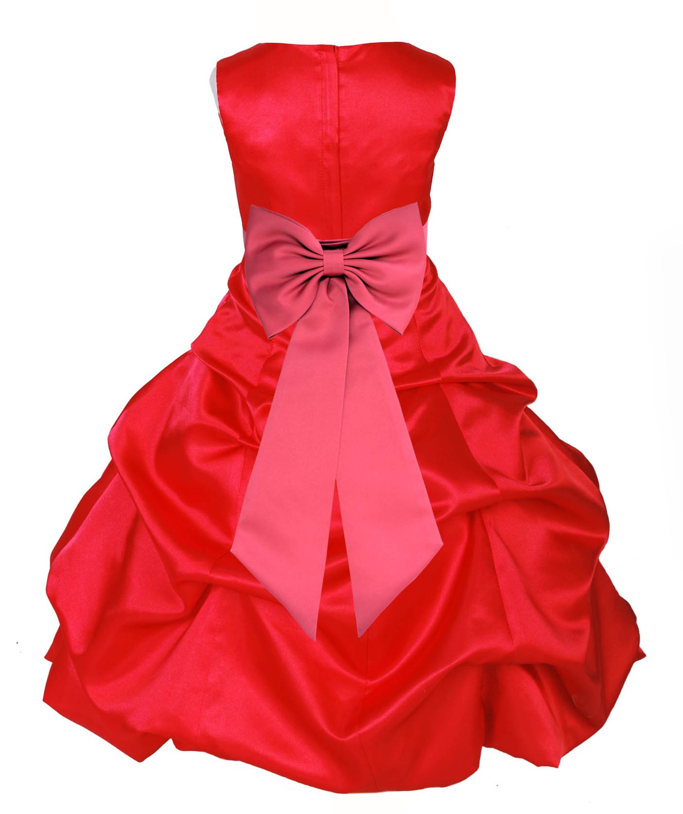 Red/Watermelon Satin Pick-Up Bubble Flower Girl Dress Christmas 808T