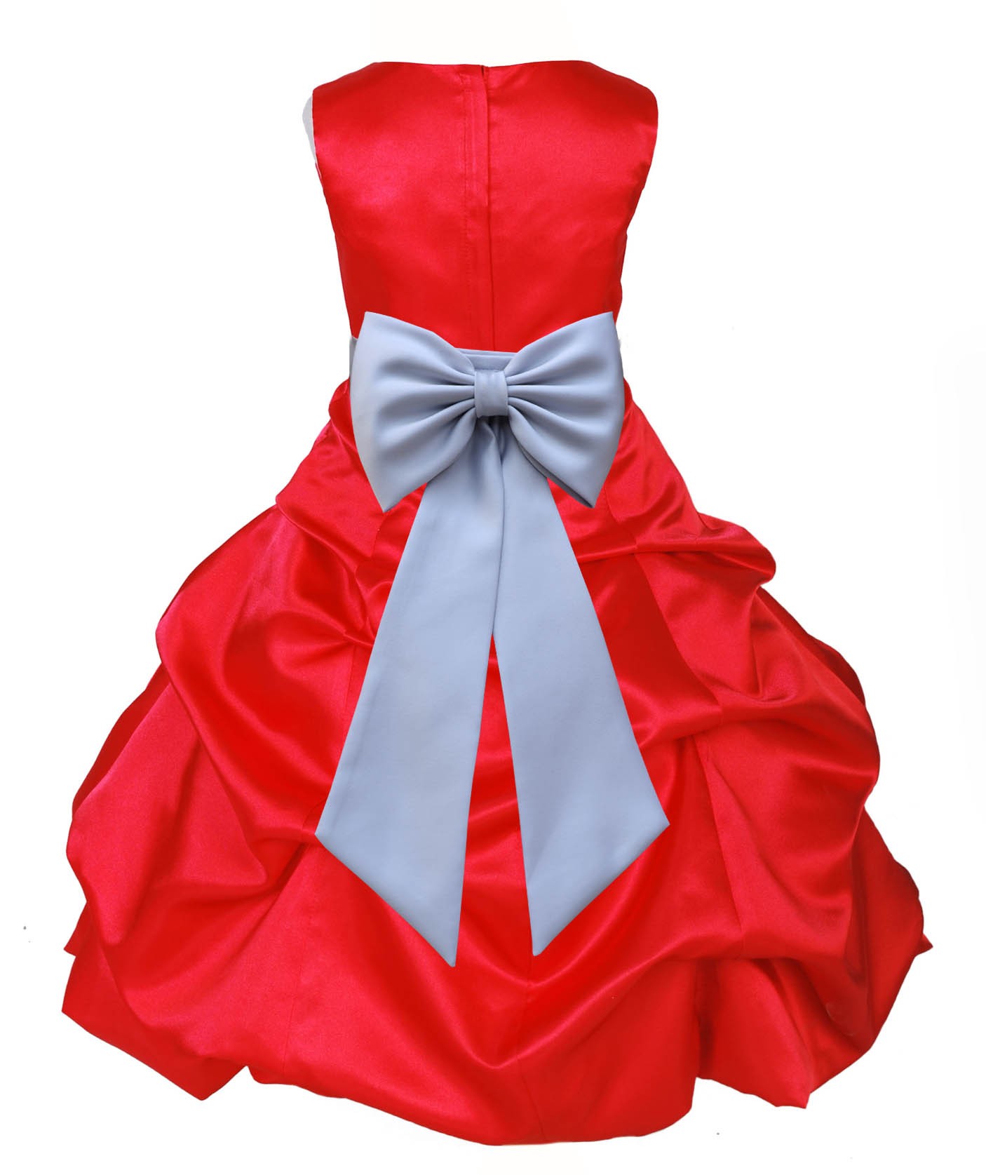 Red/Silver Satin Pick-Up Bubble Flower Girl Dress Christmas 808T