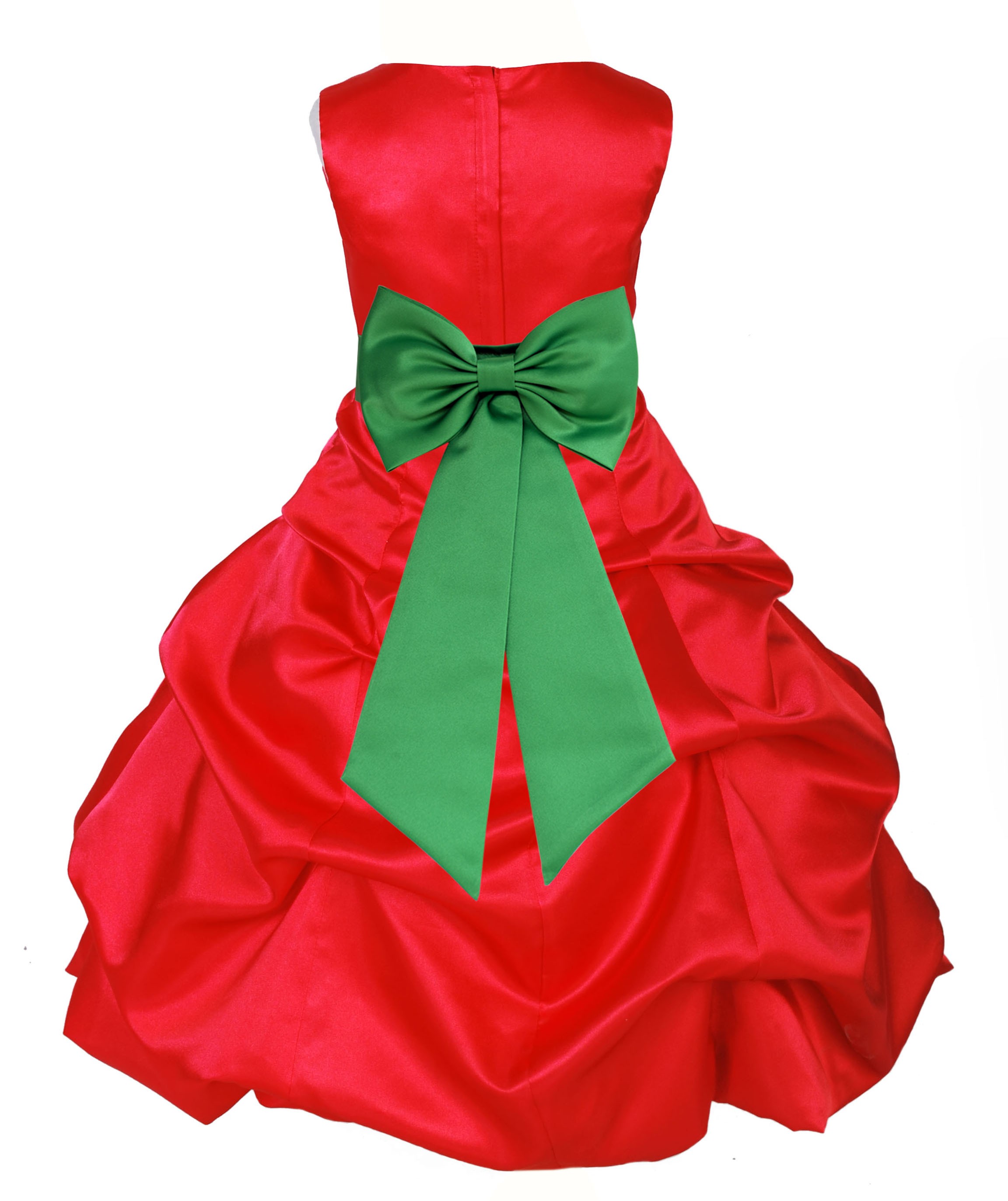 Red/Lime Satin Pick-Up Bubble Flower Girl Dress Christmas 808T