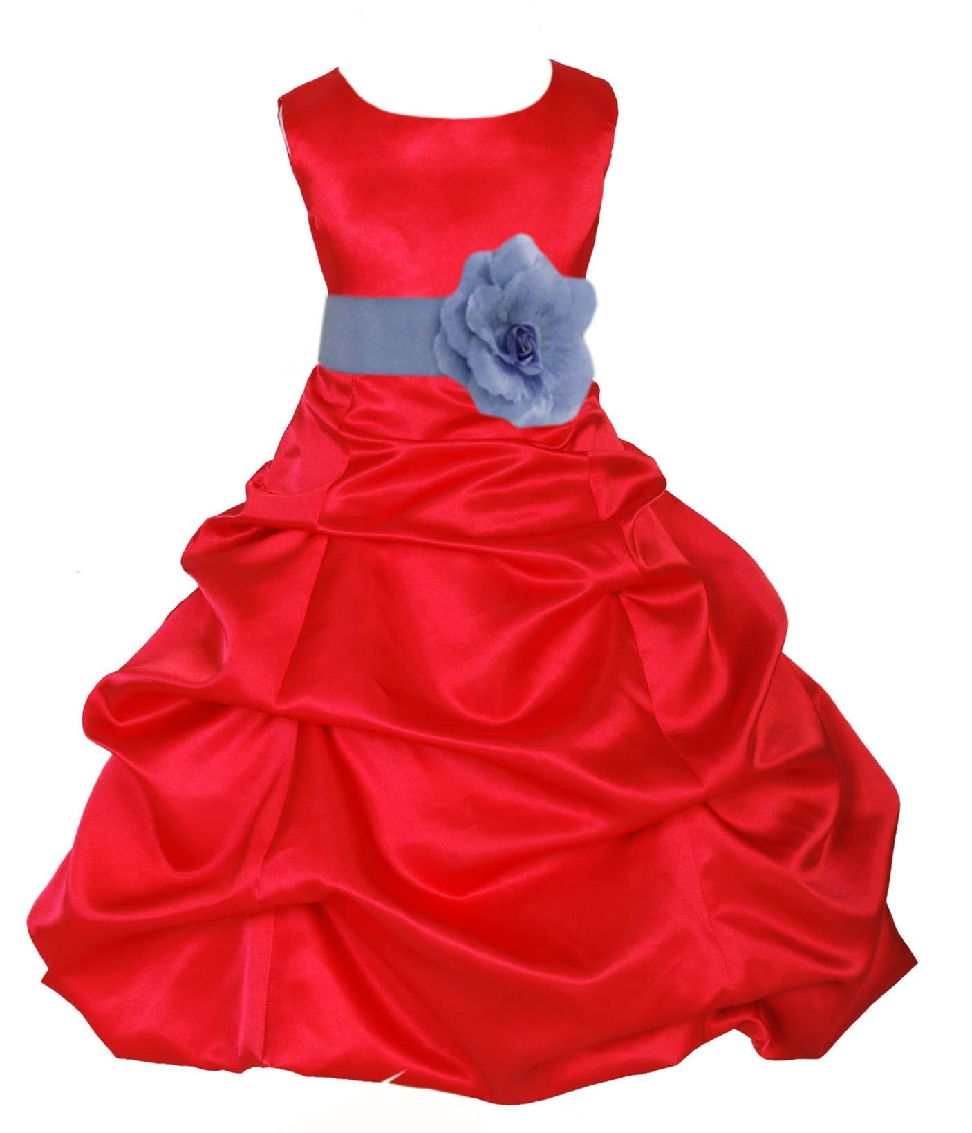 Red/Bluebird Satin Pick-Up Bubble Flower Girl Dress Christmas 808T