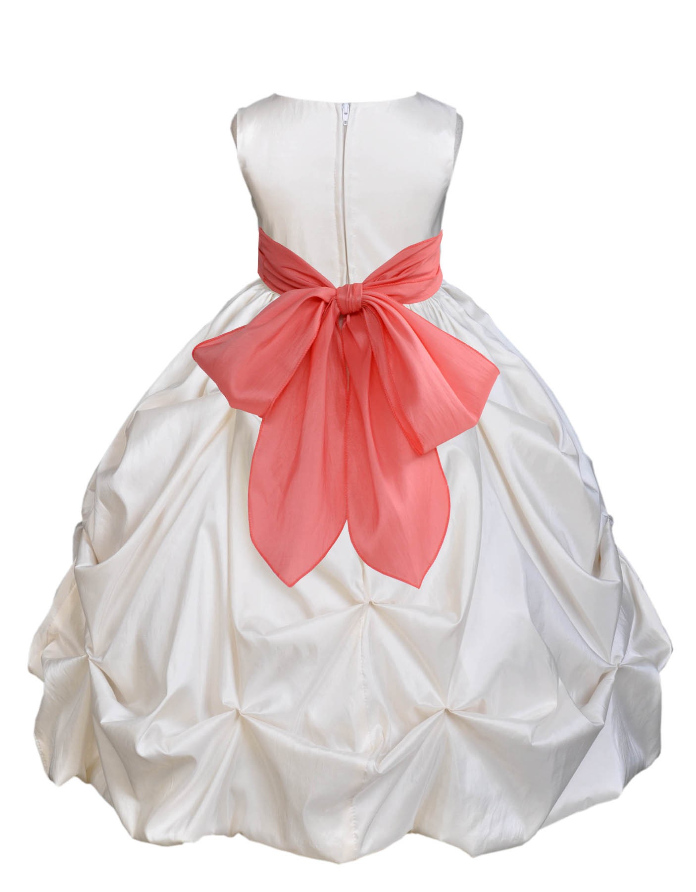 Ivory/Coral Satin Taffeta Pick-Up Bubble Flower Girl Dress 301S