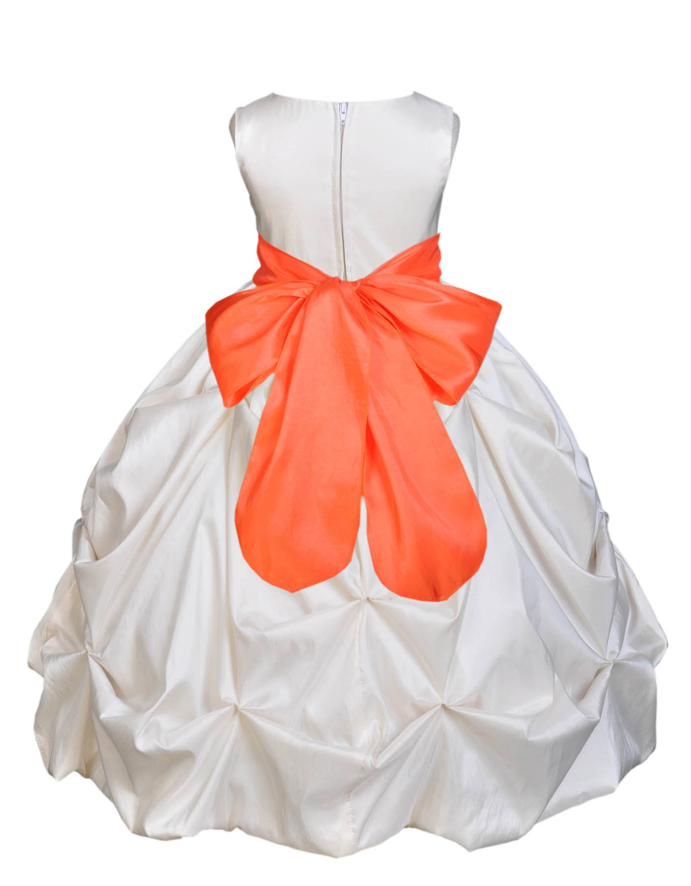 Ivory/Orange Satin Taffeta Pick-Up Bubble Flower Girl Dress 301S