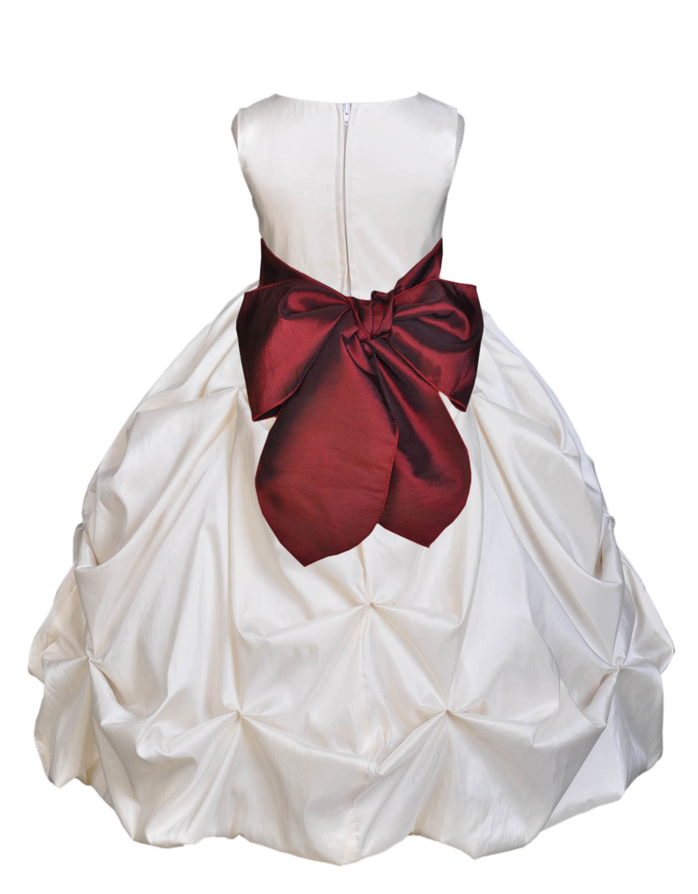 Ivory/Burgundy Satin Taffeta Pick-Up Bubble Flower Girl Dress 301S