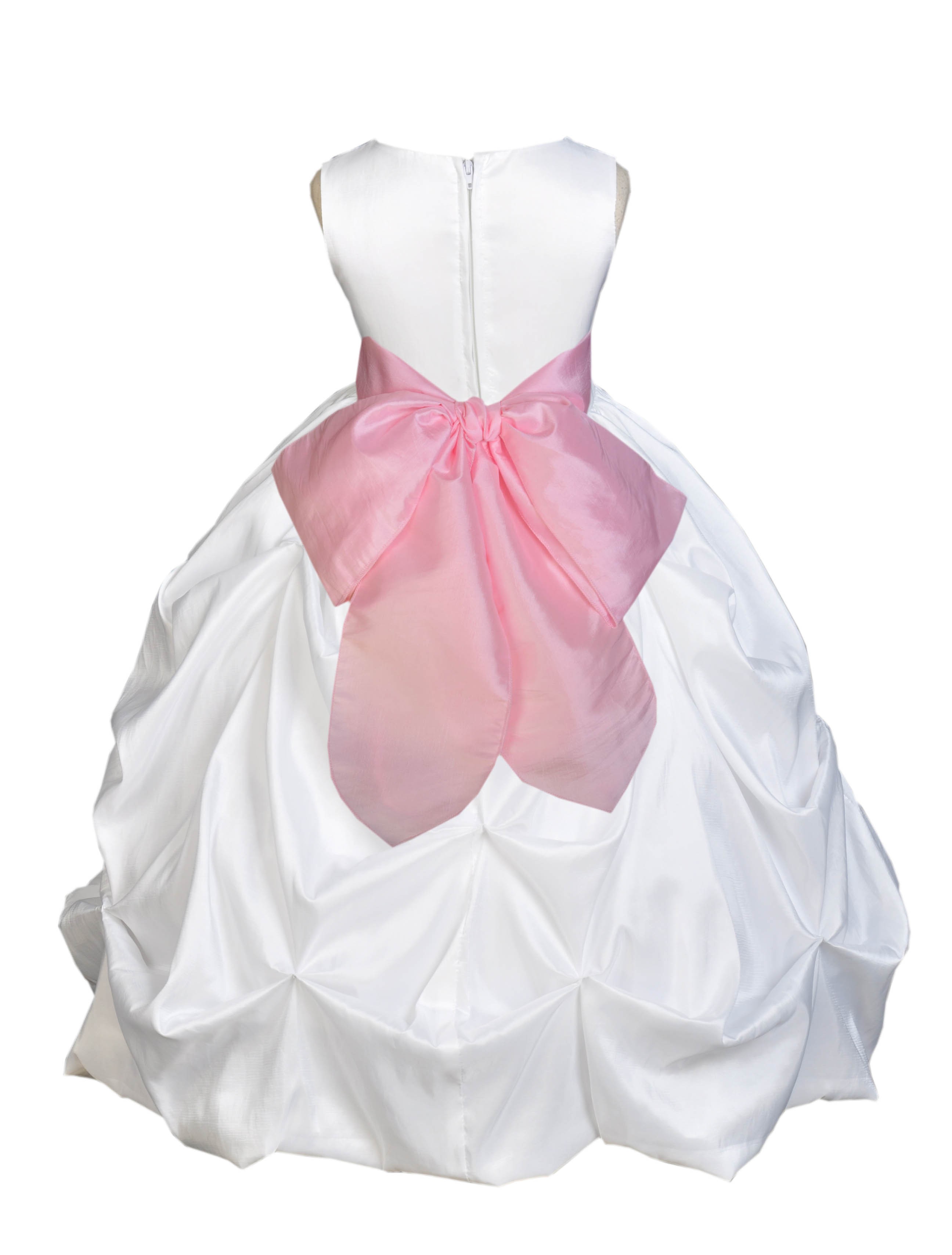 White/Pink Satin Taffeta Pick-Up Bubble Flower Girl Dress 301S