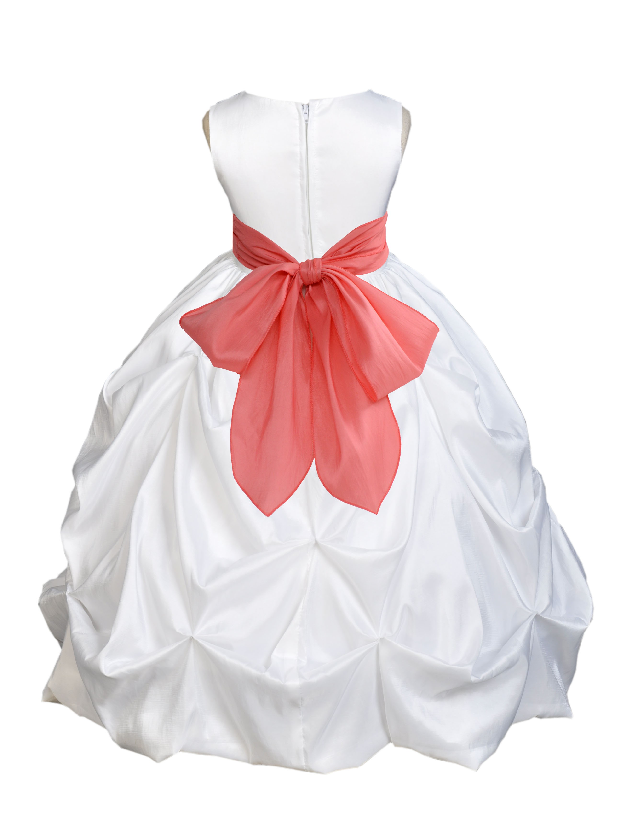 White/Coral Satin Taffeta Pick-Up Bubble Flower Girl Dress 301S