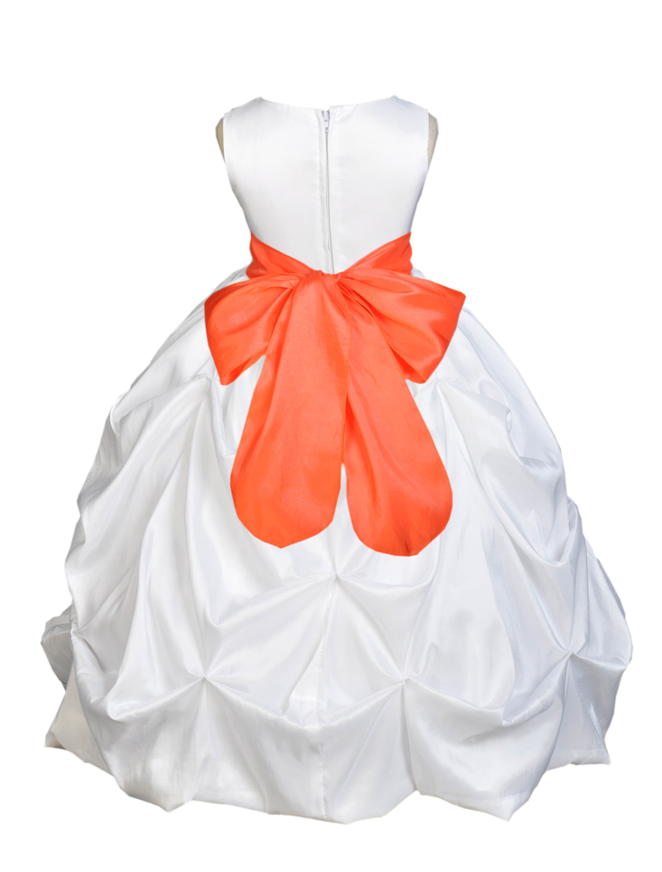 White/Orange Satin Taffeta Pick-Up Bubble Flower Girl Dress 301S