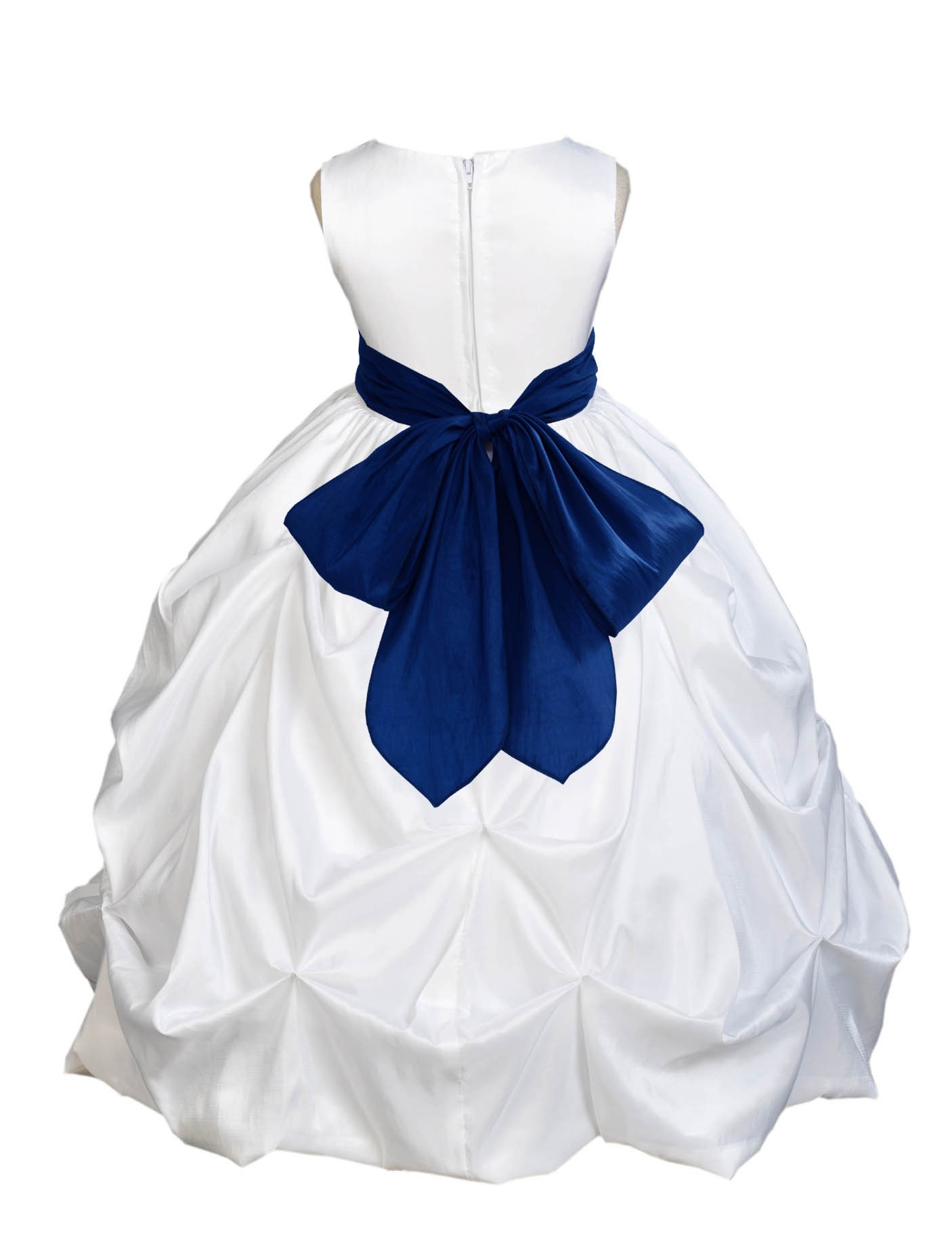 White/Navy Satin Taffeta Pick-Up Bubble Flower Girl Dress 301S