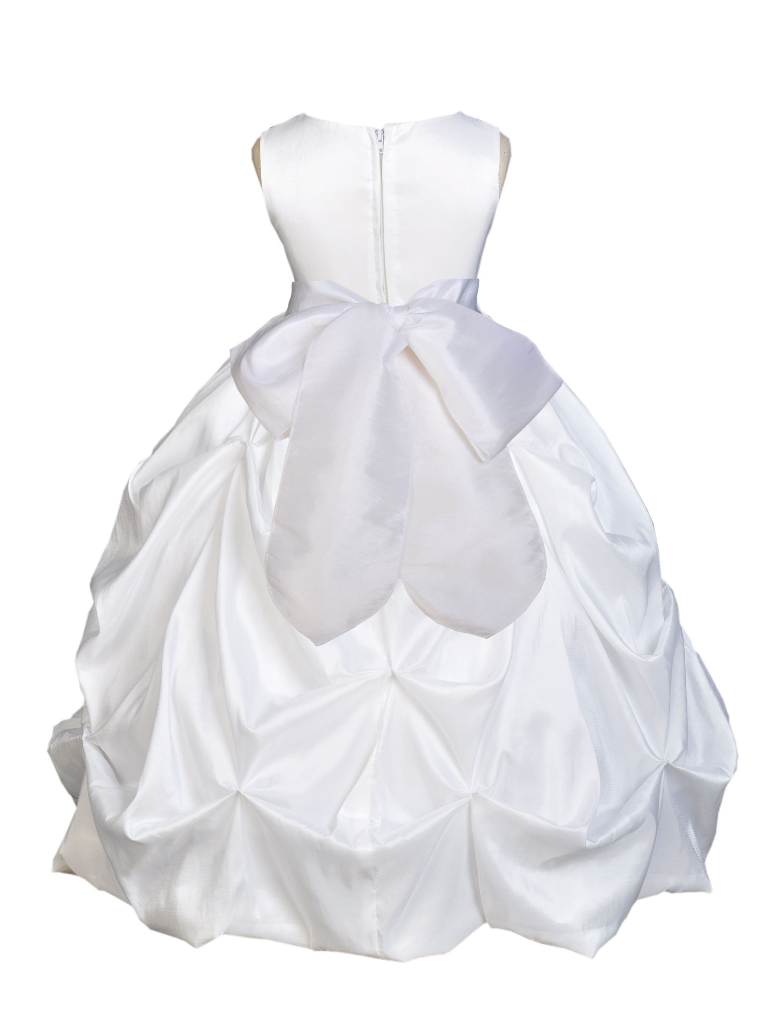 White/White Satin Taffeta Pick-Up Bubble Flower Girl Dress 301S