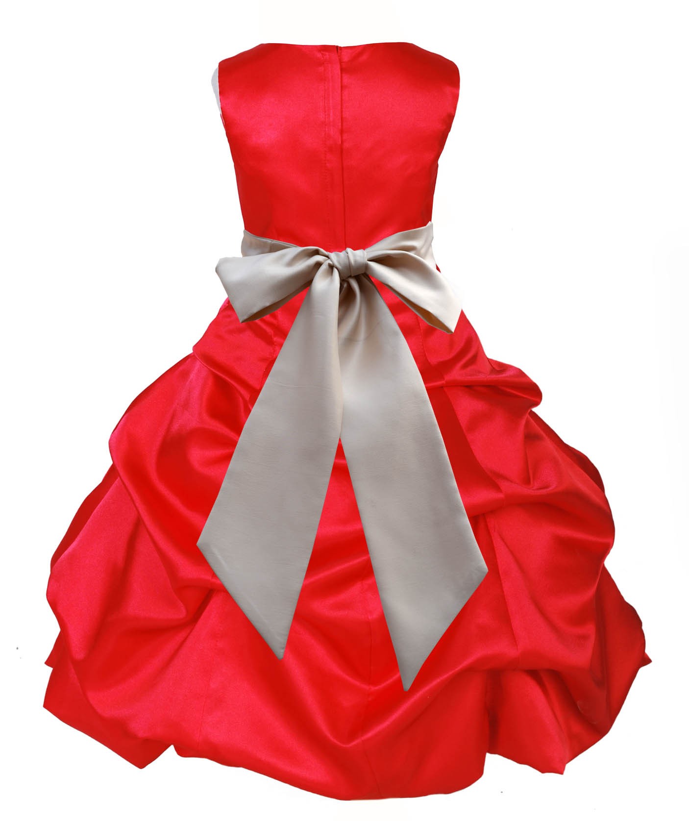 Red/Champagne Satin Pick-Up Bubble Flower Girl Dress Christmas 806S