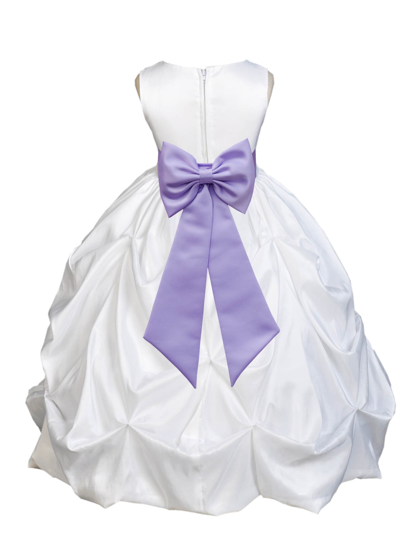 White/Lilac Satin Taffeta Pick-Up Bubble Flower Girl Dress 301T