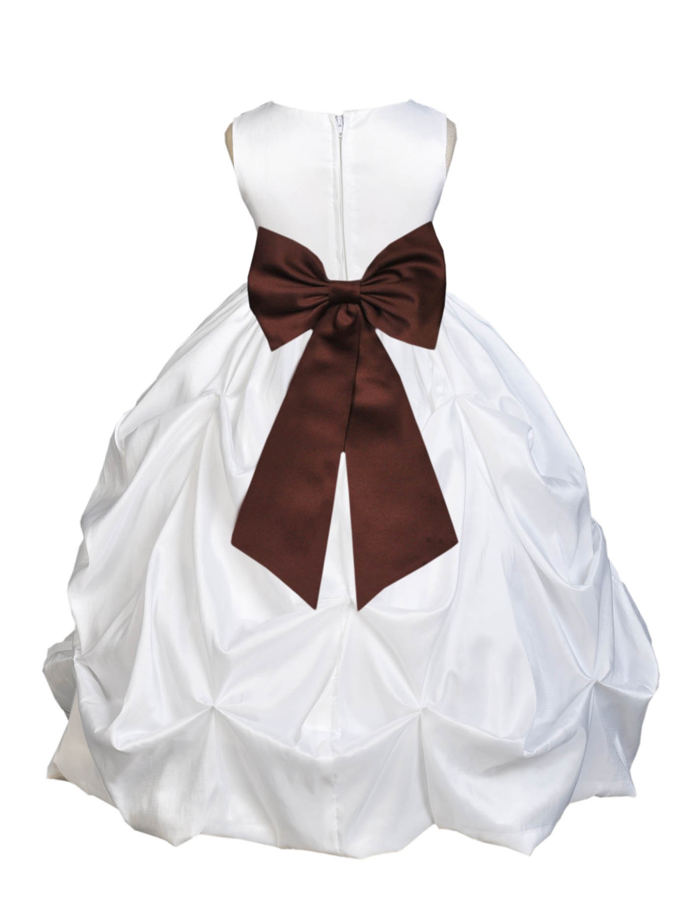 White/Brown Satin Taffeta Pick-Up Bubble Flower Girl Dress 301T