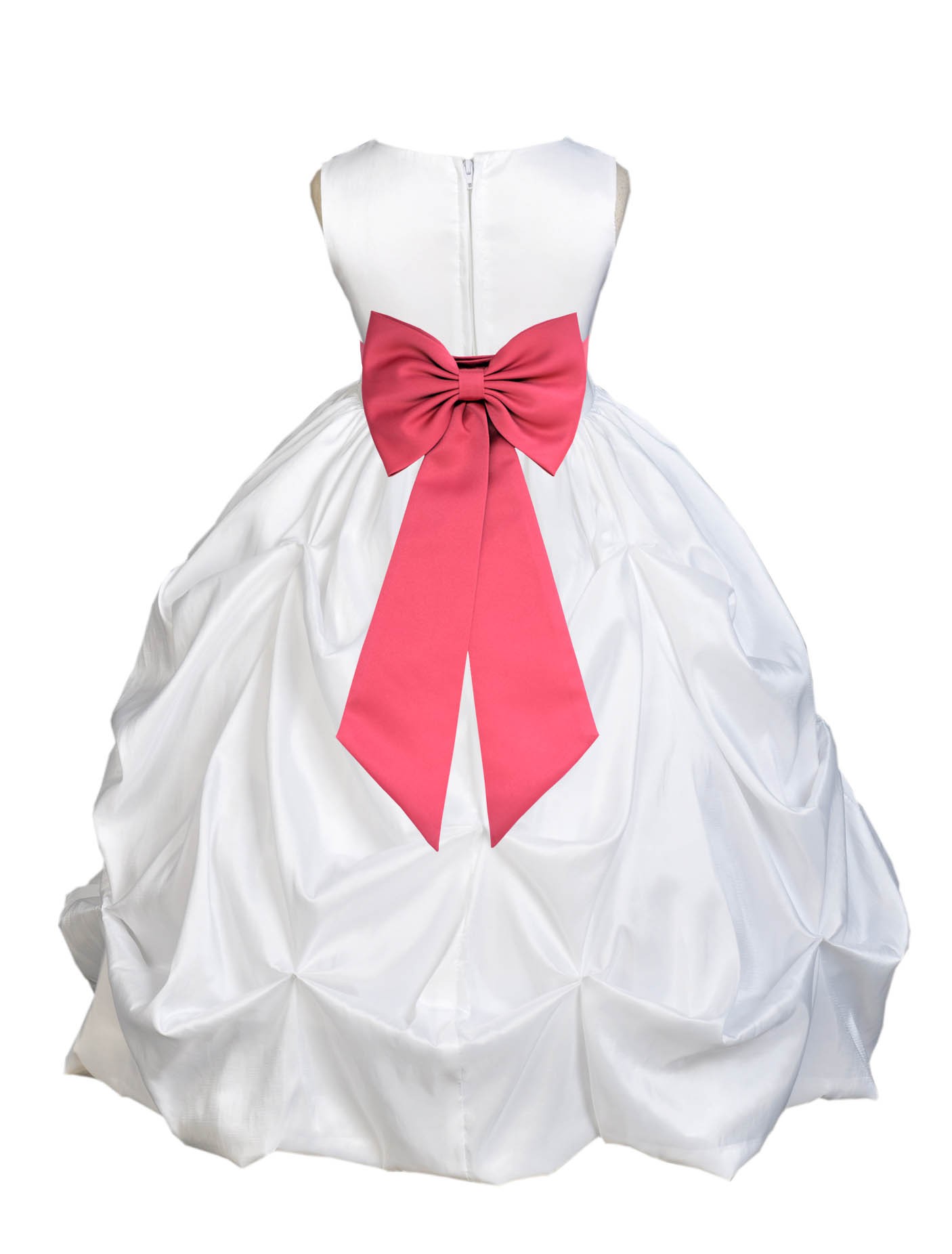 White/Watermelon Satin Taffeta Pick-Up Bubble Flower Girl Dress 301T