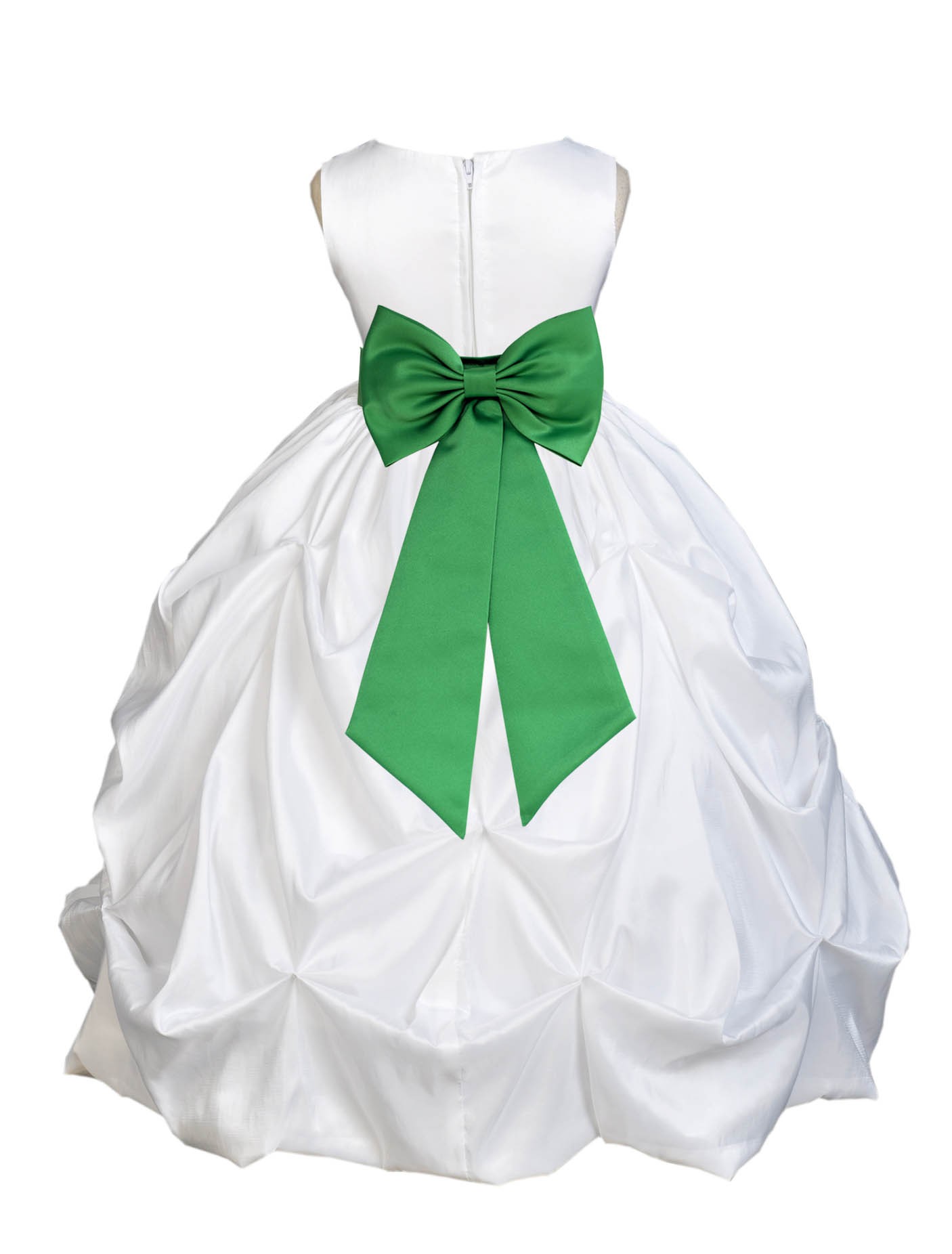 White/Lime Satin Taffeta Pick-Up Bubble Flower Girl Dress 301T