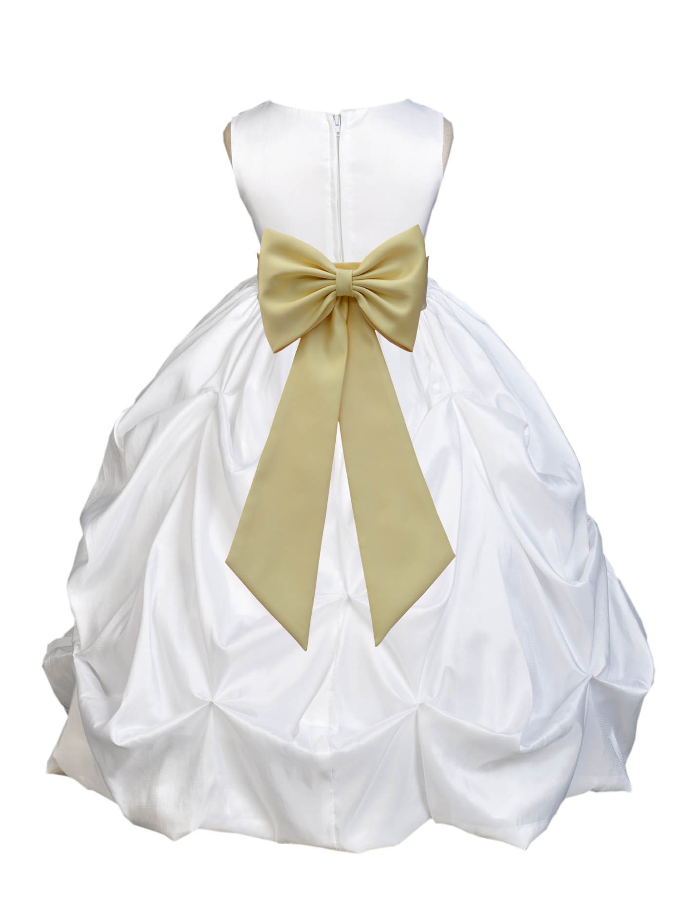 White/Canary Satin Taffeta Pick-Up Bubble Flower Girl Dress 301T