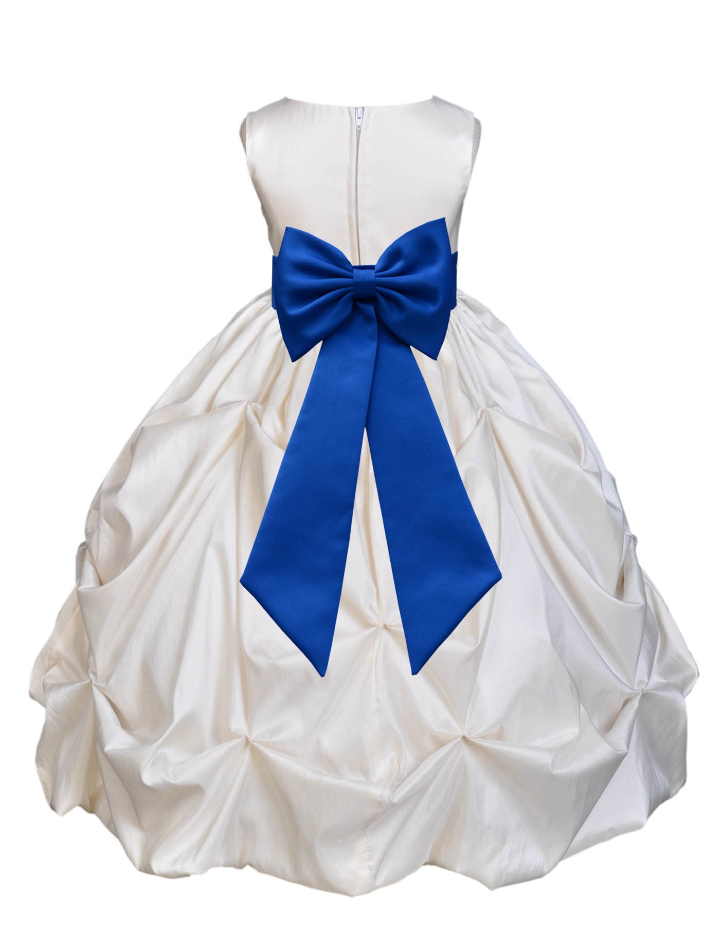 Ivory/Royal Blue Satin Taffeta Pick-Up Bubble Flower Girl Dress 301T
