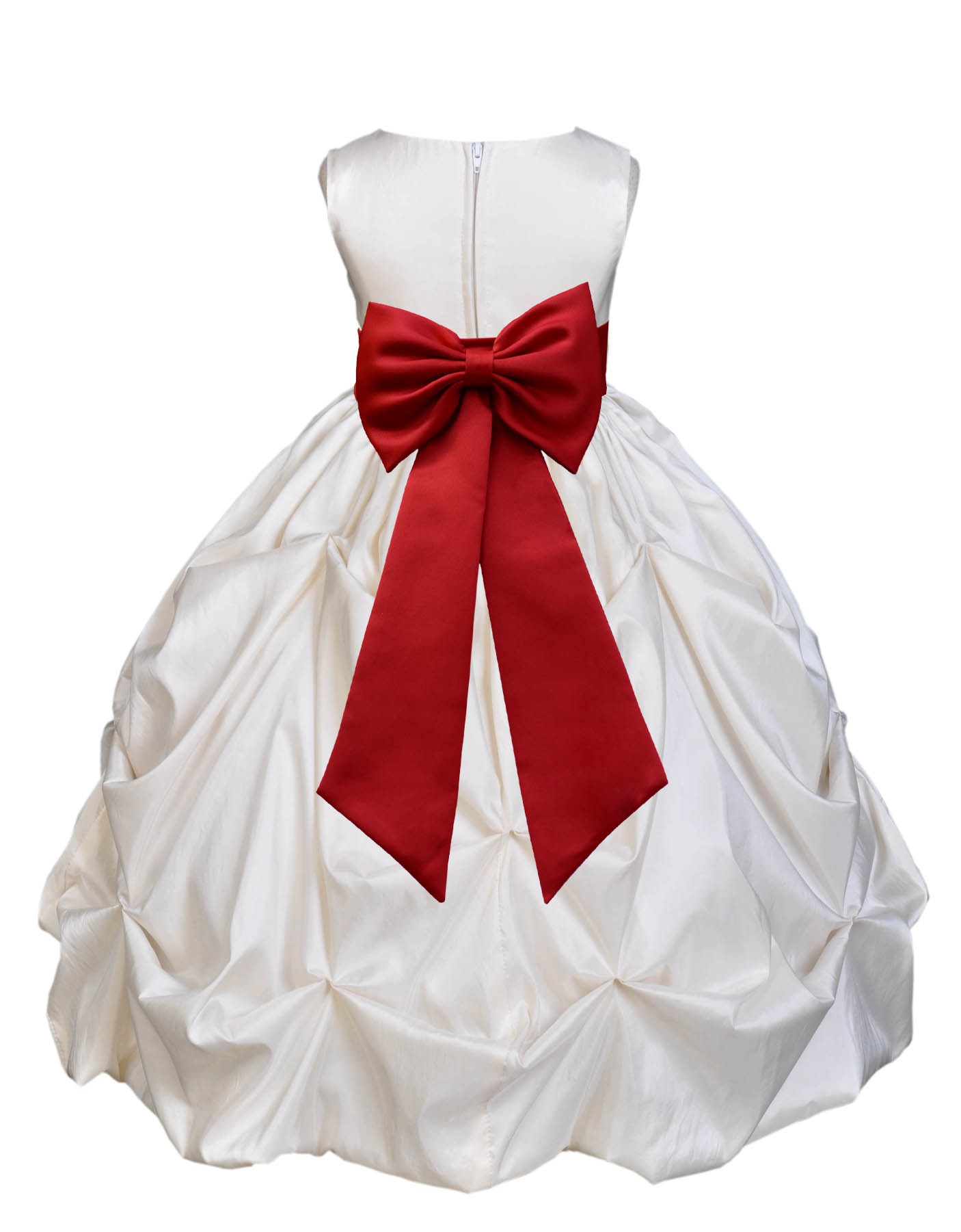 Ivory Satin/Apple Red Taffeta Pick-Up Bubble Flower Girl Dress 301T