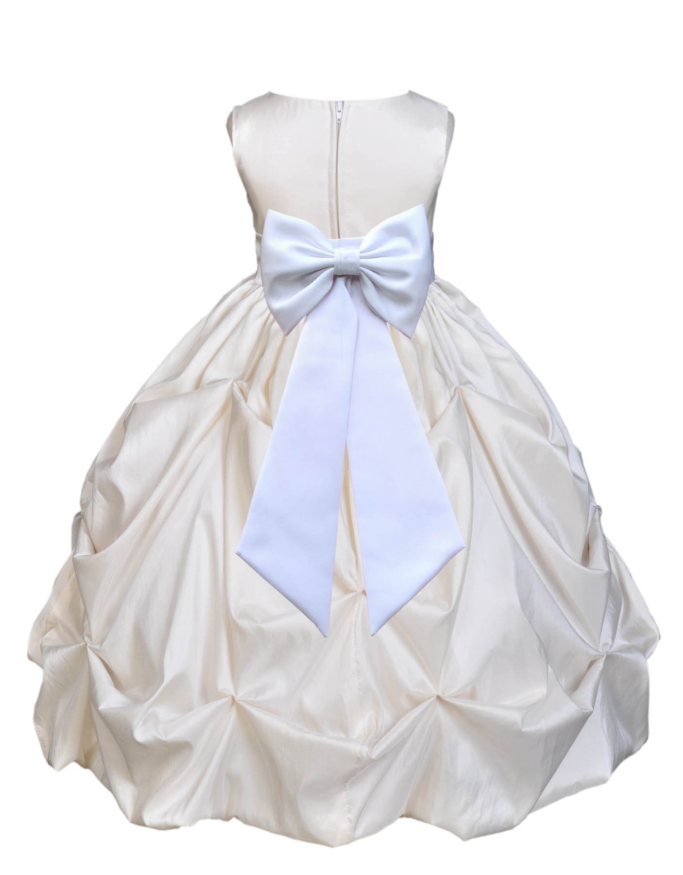 Ivory/White Satin Taffeta Pick-Up Bubble Flower Girl Dress 301T