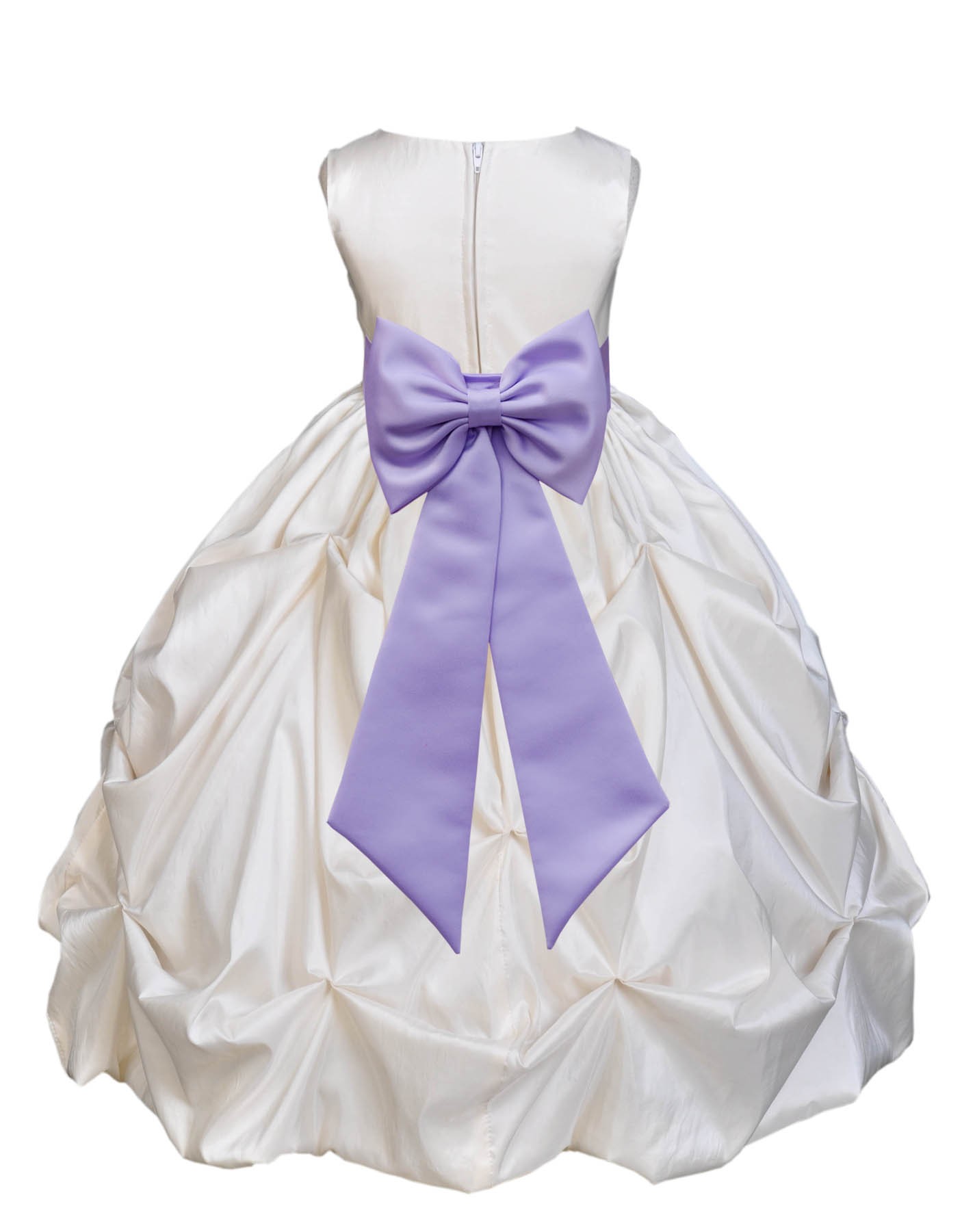 Ivory/Lilac Satin Taffeta Pick-Up Bubble Flower Girl Dress 301T