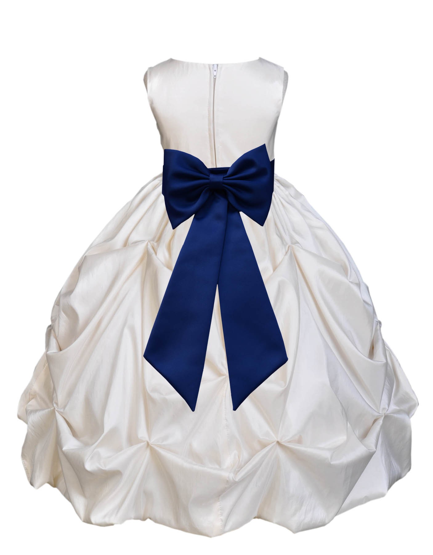 Ivory/Navy Satin Taffeta Pick-Up Bubble Flower Girl Dress 301T