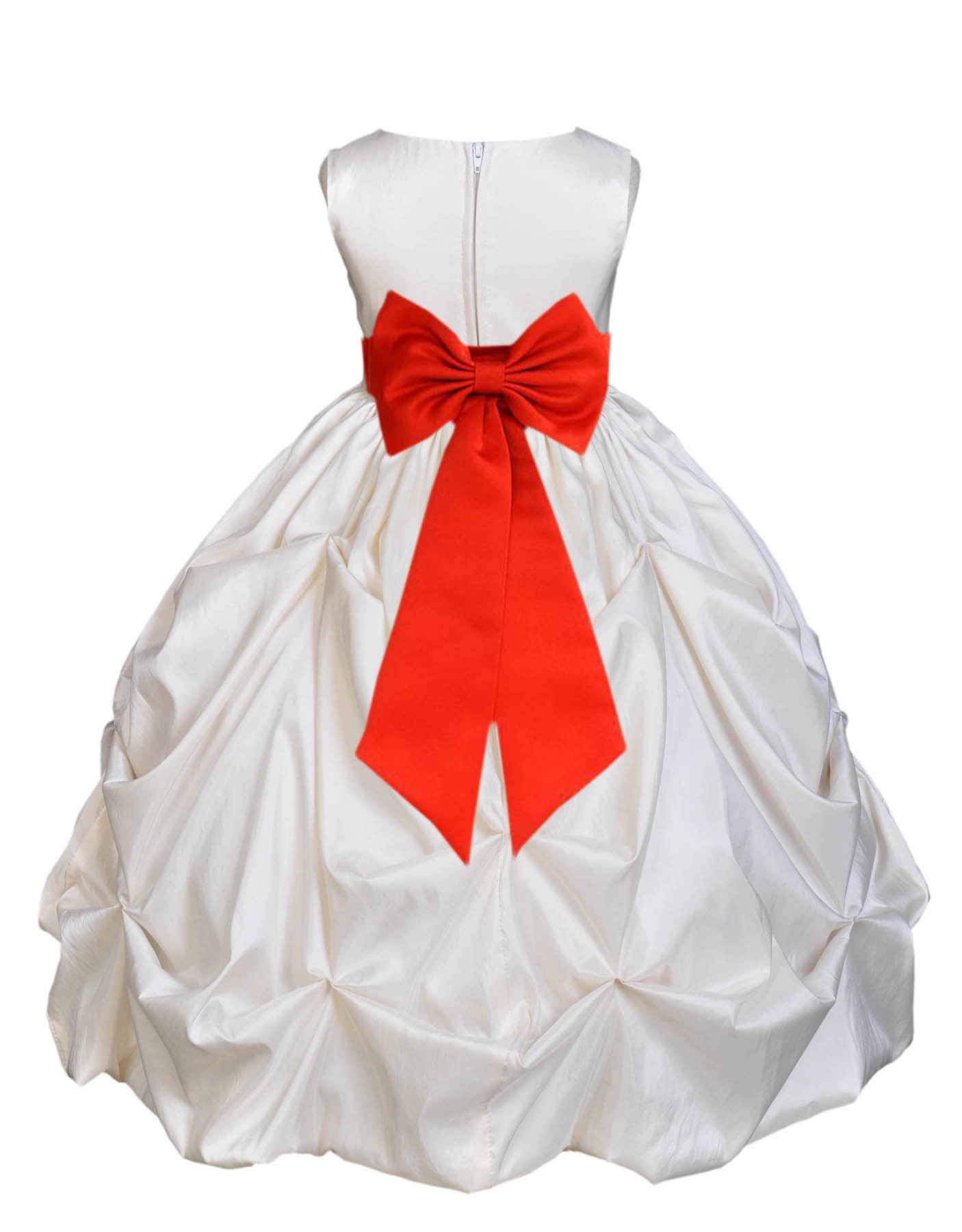 Ivory/Red Satin Taffeta Pick-Up Bubble Flower Girl Dress 301T