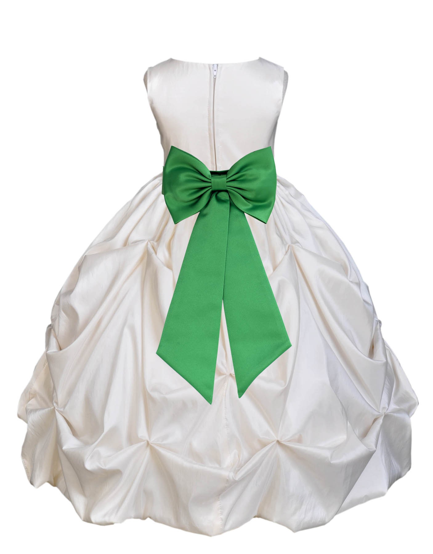 Ivory/Lime Satin Taffeta Pick-Up Bubble Flower Girl Dress 301T