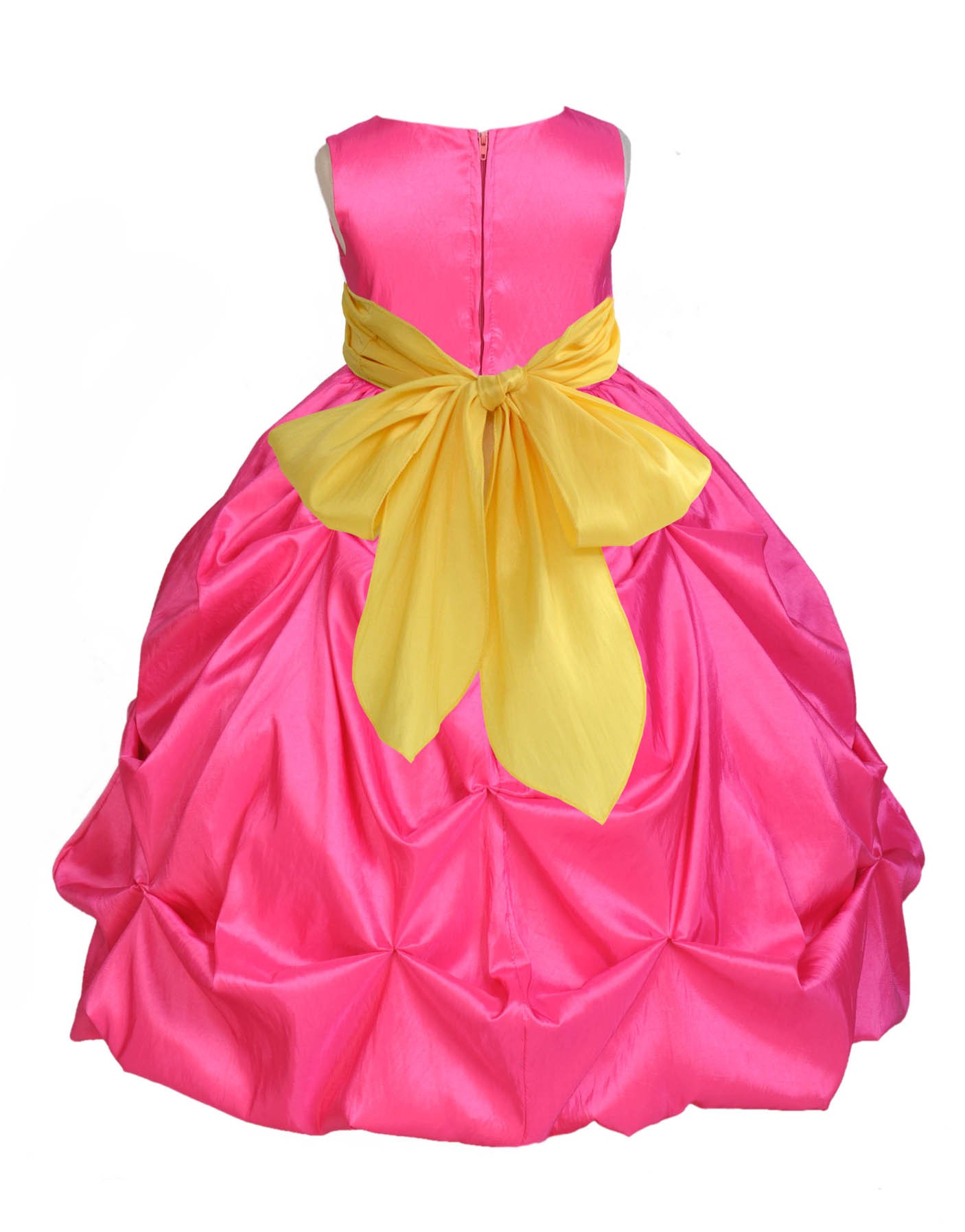 Fuchsia/Sunbeam Satin Taffeta Pick-Up Bubble Flower Girl Dress 301S