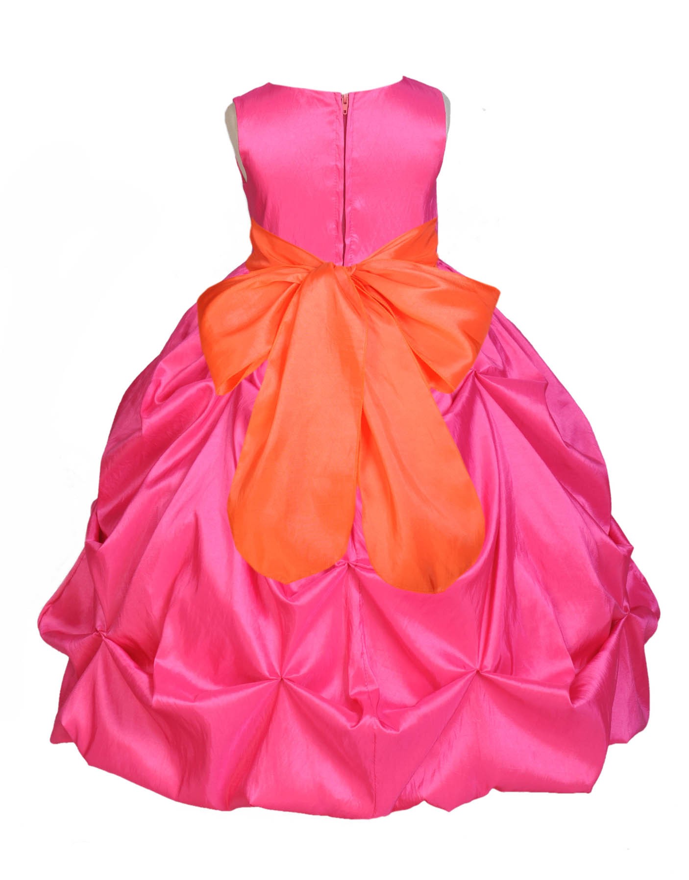Fuchsia/Orange Satin Taffeta Pick-Up Bubble Flower Girl Dress 301S