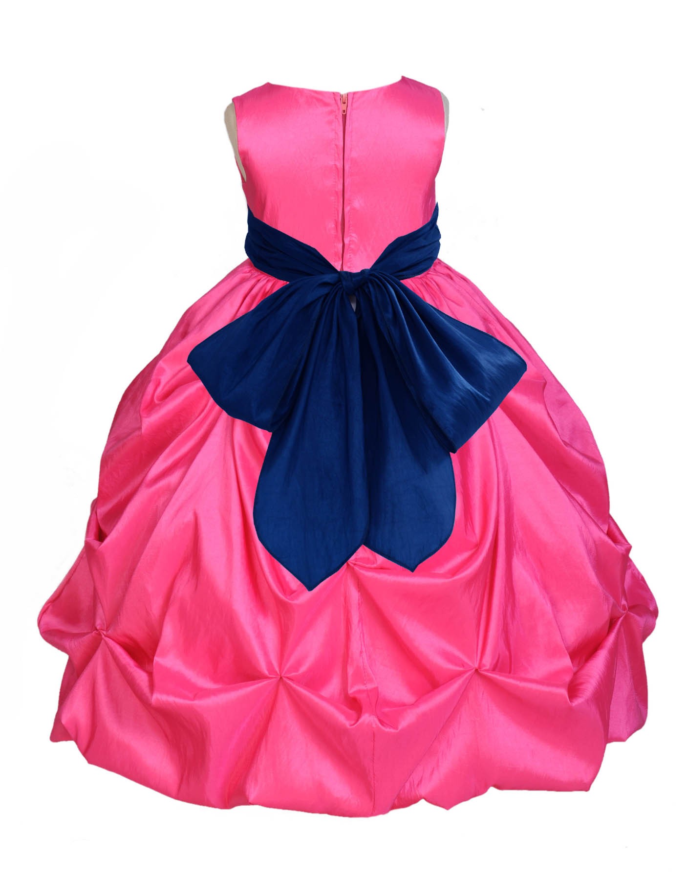 Fuchsia/Navy Satin Taffeta Pick-Up Bubble Flower Girl Dress 301S