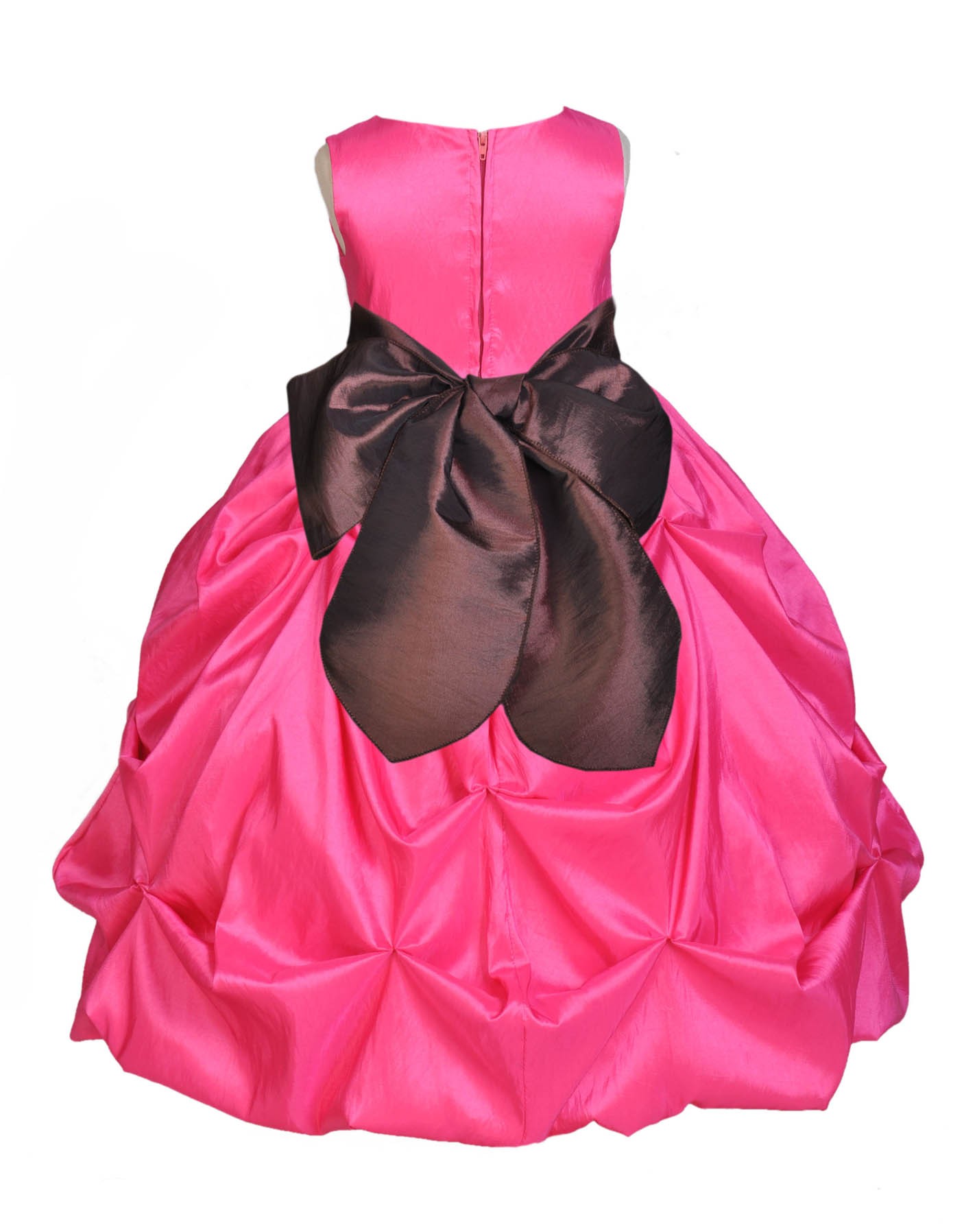 Fuchsia/Brown Satin Taffeta Pick-Up Bubble Flower Girl Dress 301S