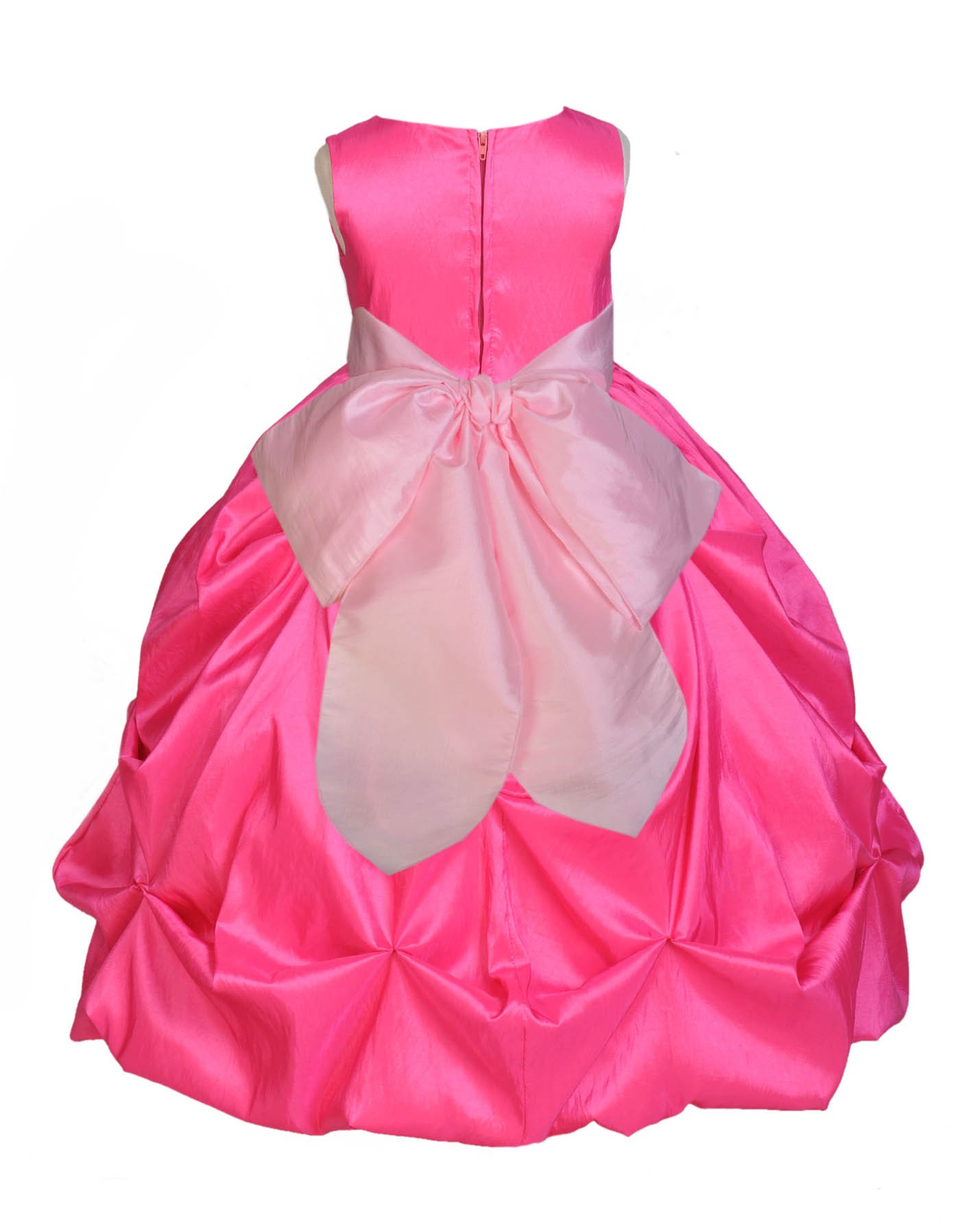 Fuchsia/Pink Satin Taffeta Pick-Up Bubble Flower Girl Dress 301S