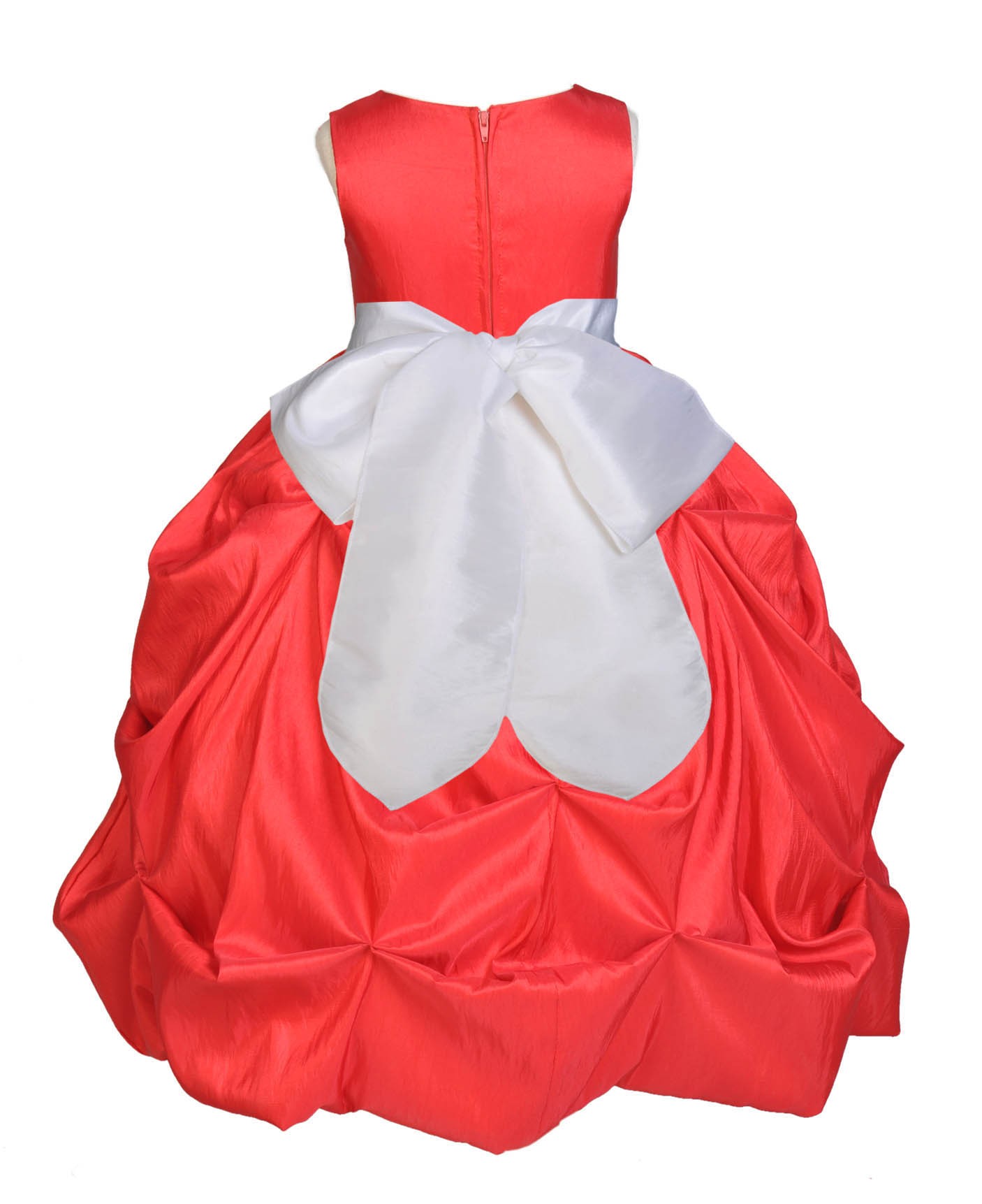 Red/White Satin Taffeta Pick-Up Bubble Flower Girl Dress 301S