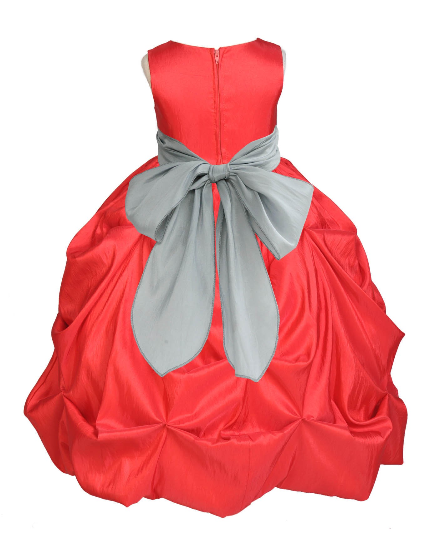 Red/Silver Satin Taffeta Pick-Up Bubble Flower Girl Dress 301S