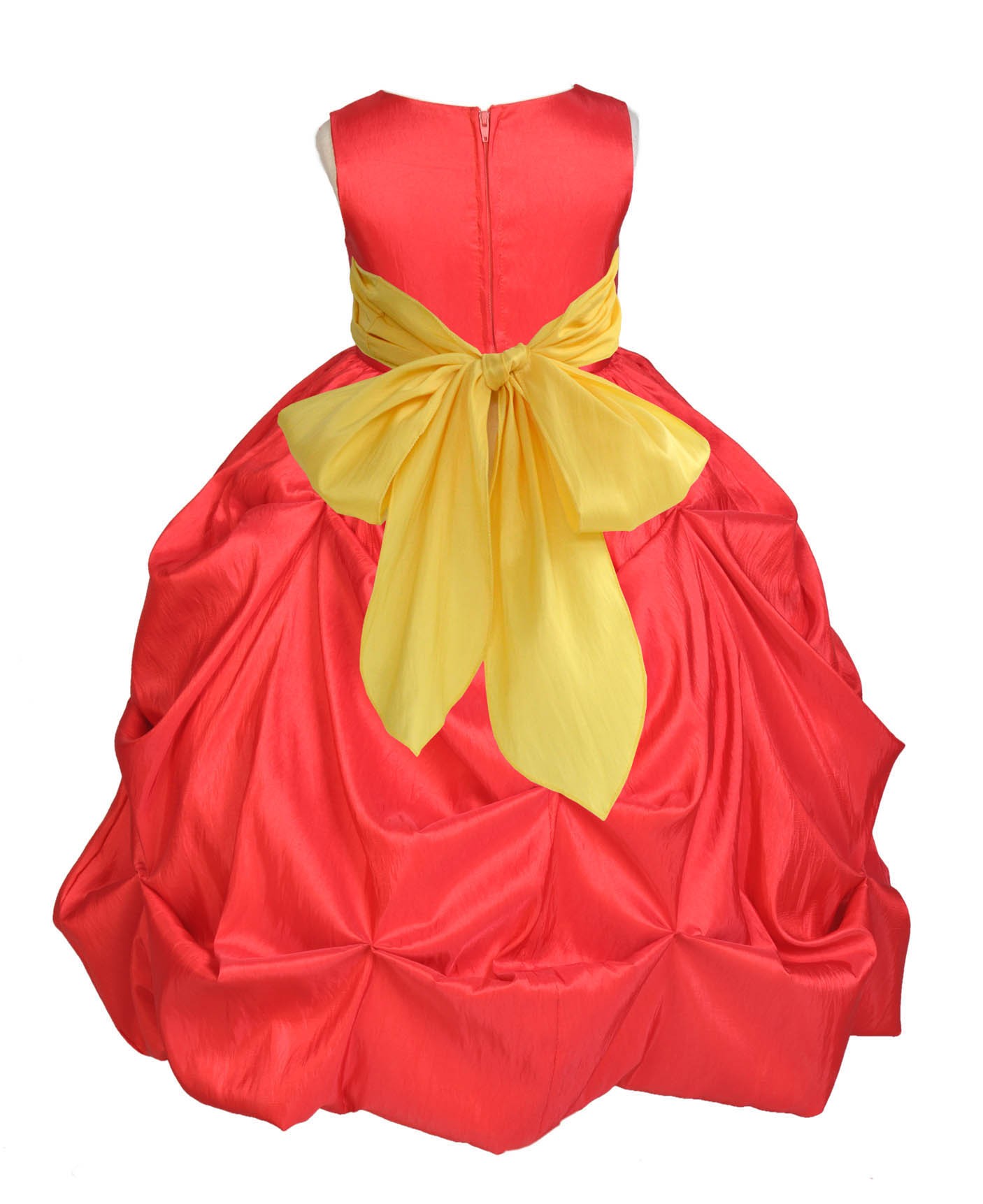 Red/Sunbeam Satin Taffeta Pick-Up Bubble Flower Girl Dress 301S
