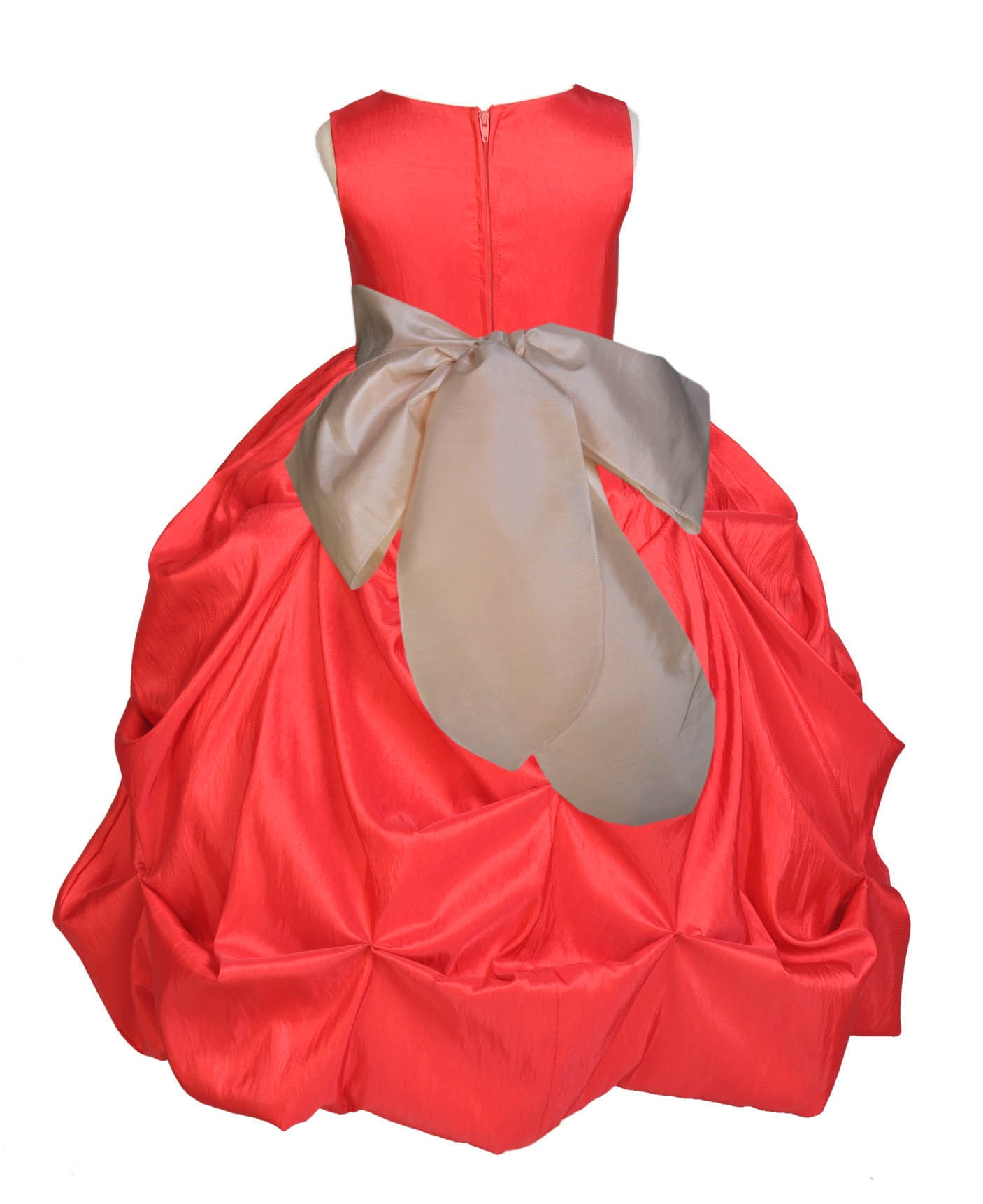 Red/Champagne Satin Taffeta Pick-Up Bubble Flower Girl Dress 301S
