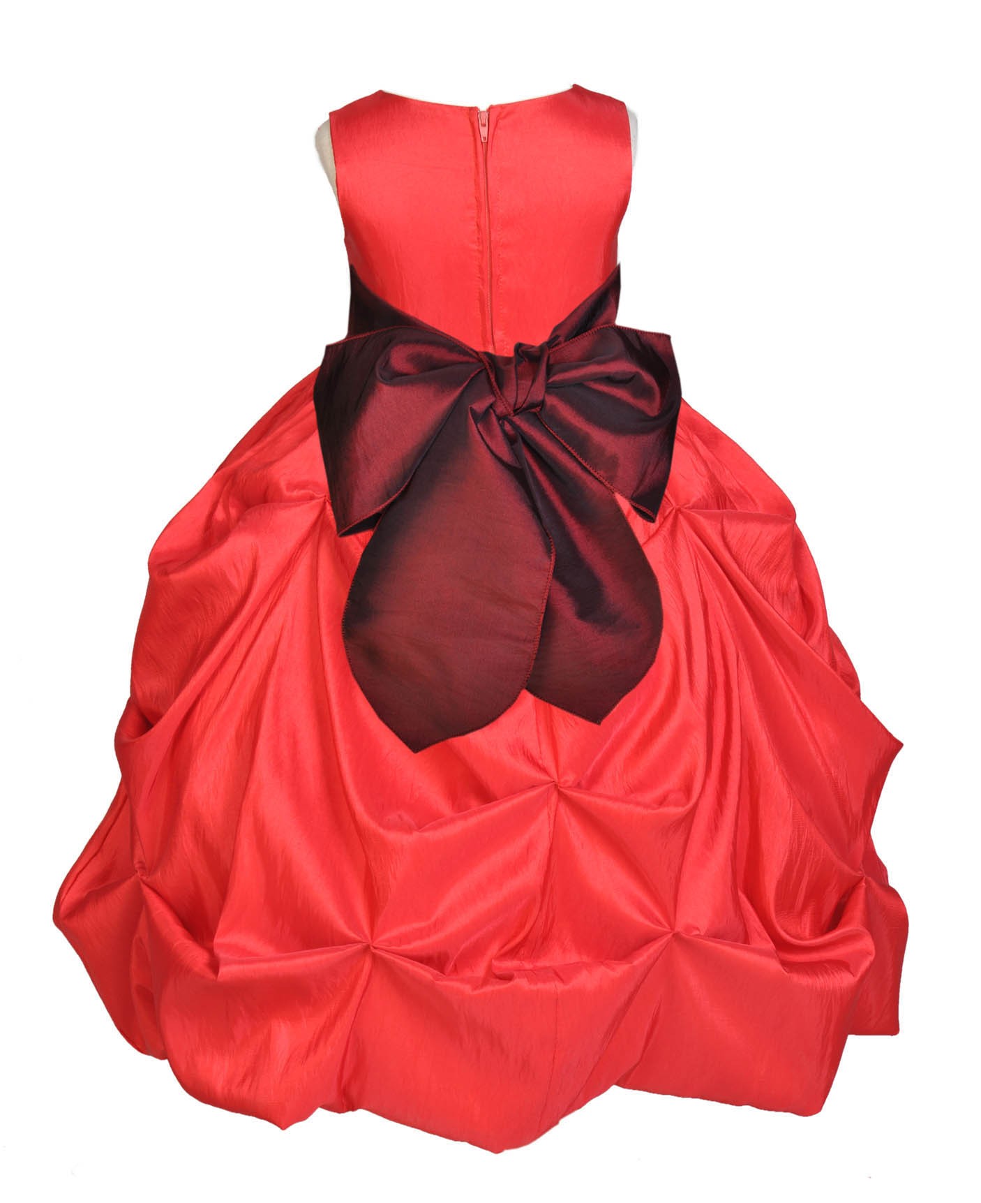 Red/Burgundy Satin Taffeta Pick-Up Bubble Flower Girl Dress 301S