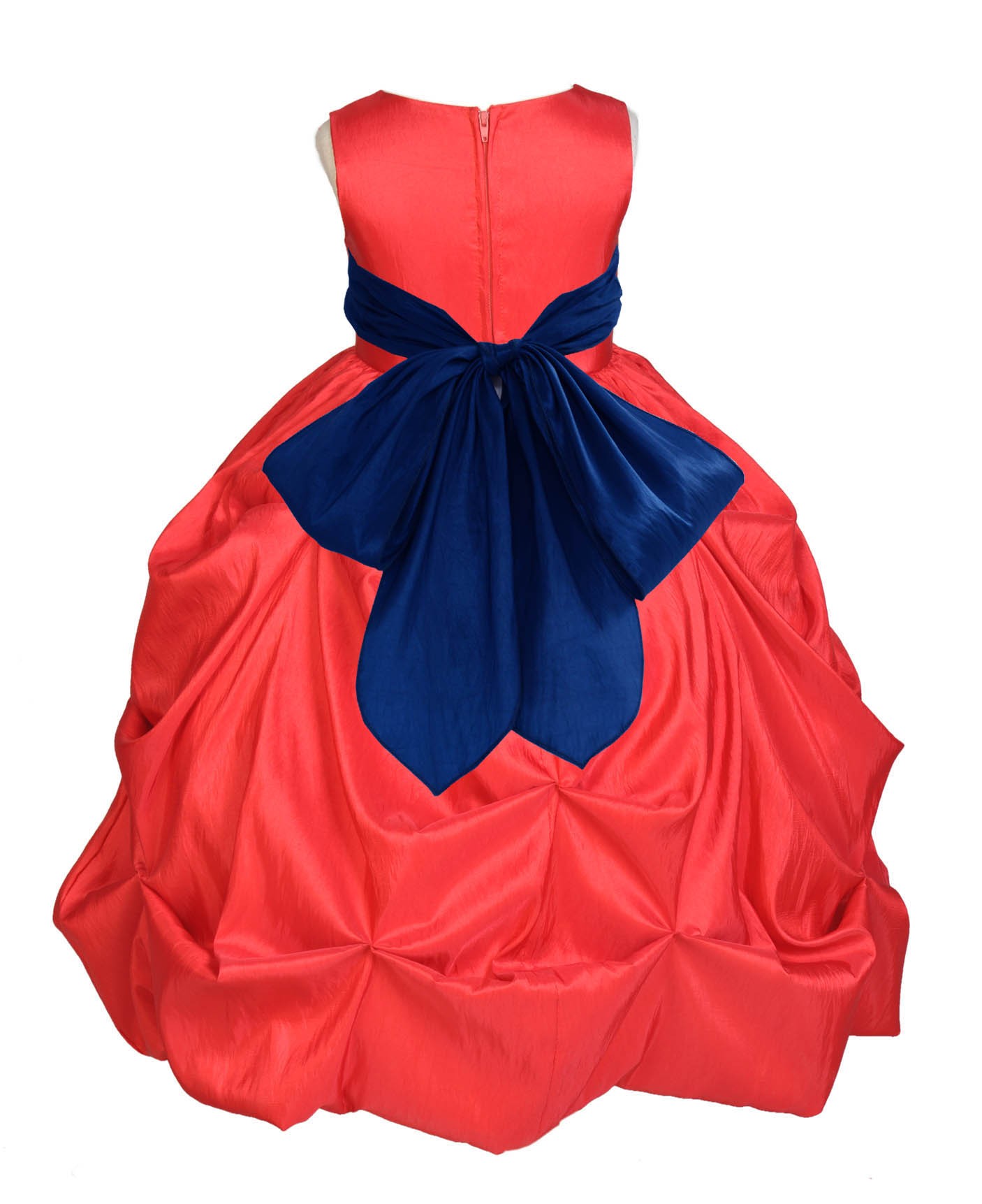Red/Navy Satin Taffeta Pick-Up Bubble Flower Girl Dress 301S