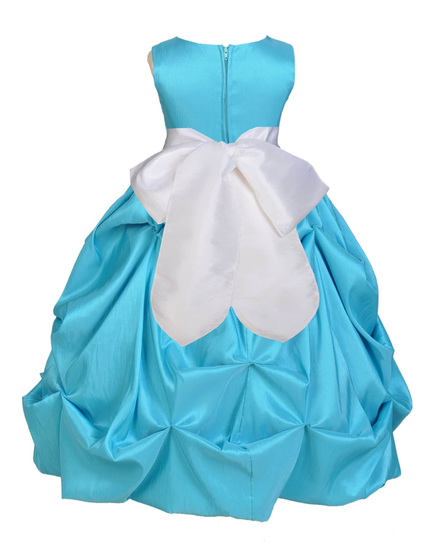 Pool Blue/White Satin Taffeta Pick-Up Bubble Flower Girl Dress 301S