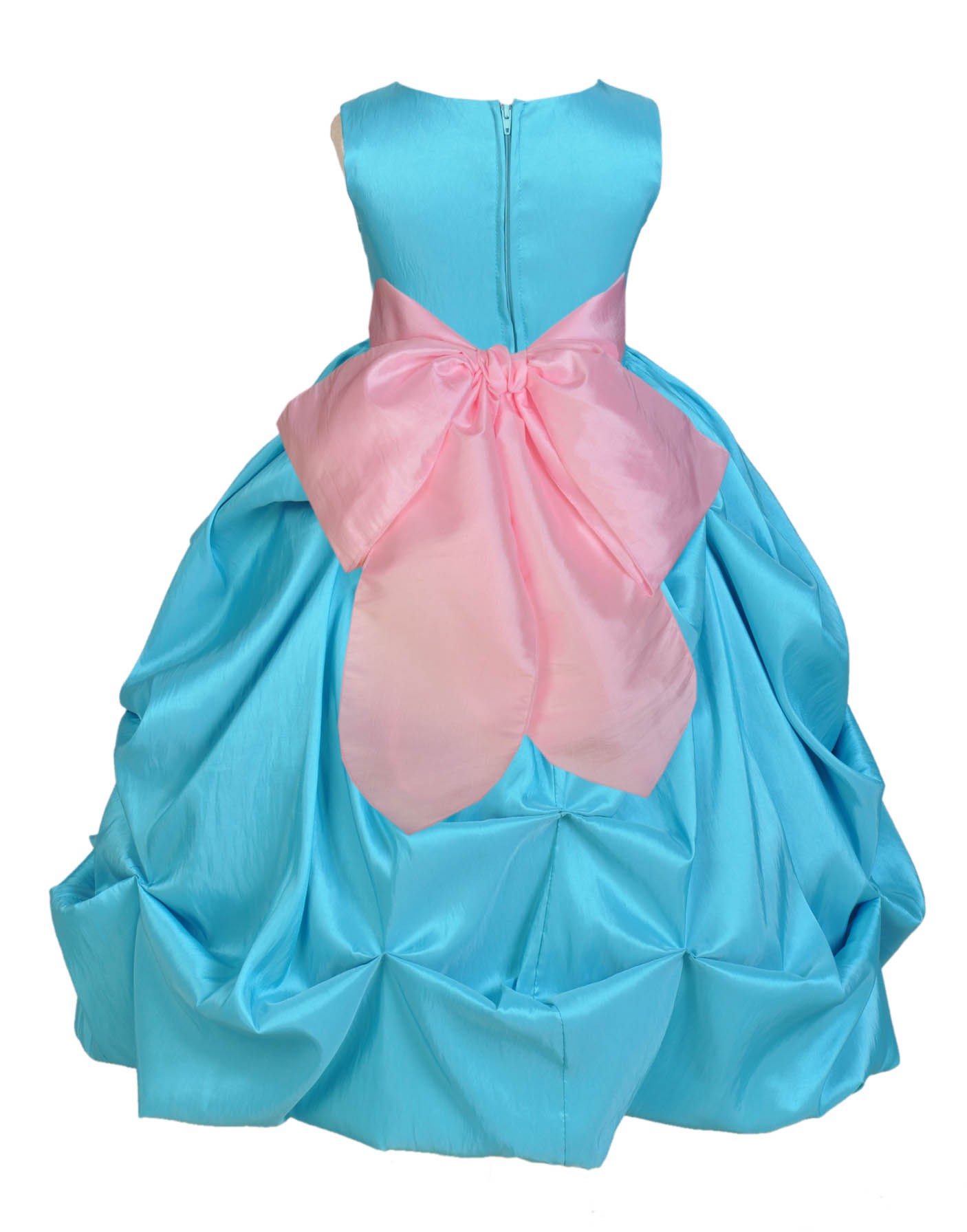 Pool Blue/Pink Satin Taffeta Pick-Up Bubble Flower Girl Dress 301S
