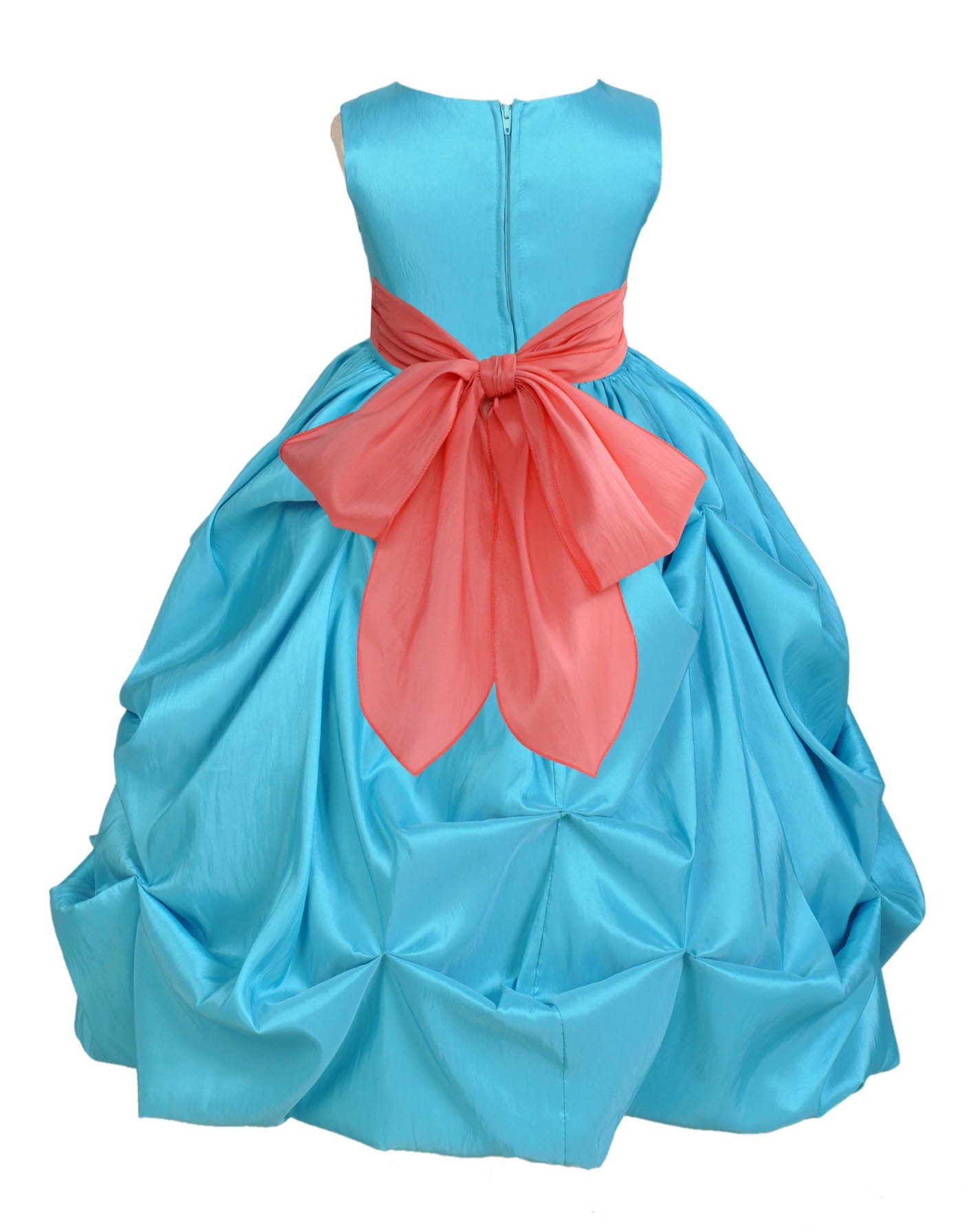 Pool Blue/Coral Satin Taffeta Pick-Up Bubble Flower Girl Dress 301S
