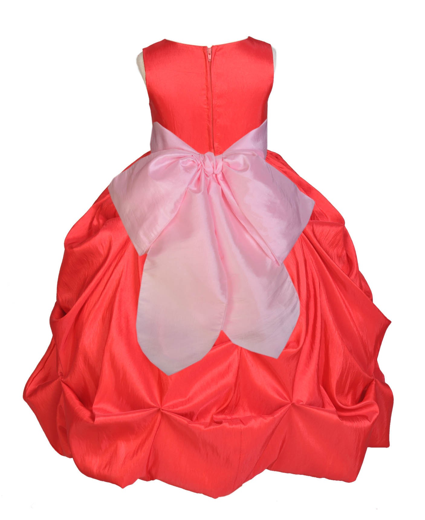 Red/Pink Satin Taffeta Pick-Up Bubble Flower Girl Dress 301S