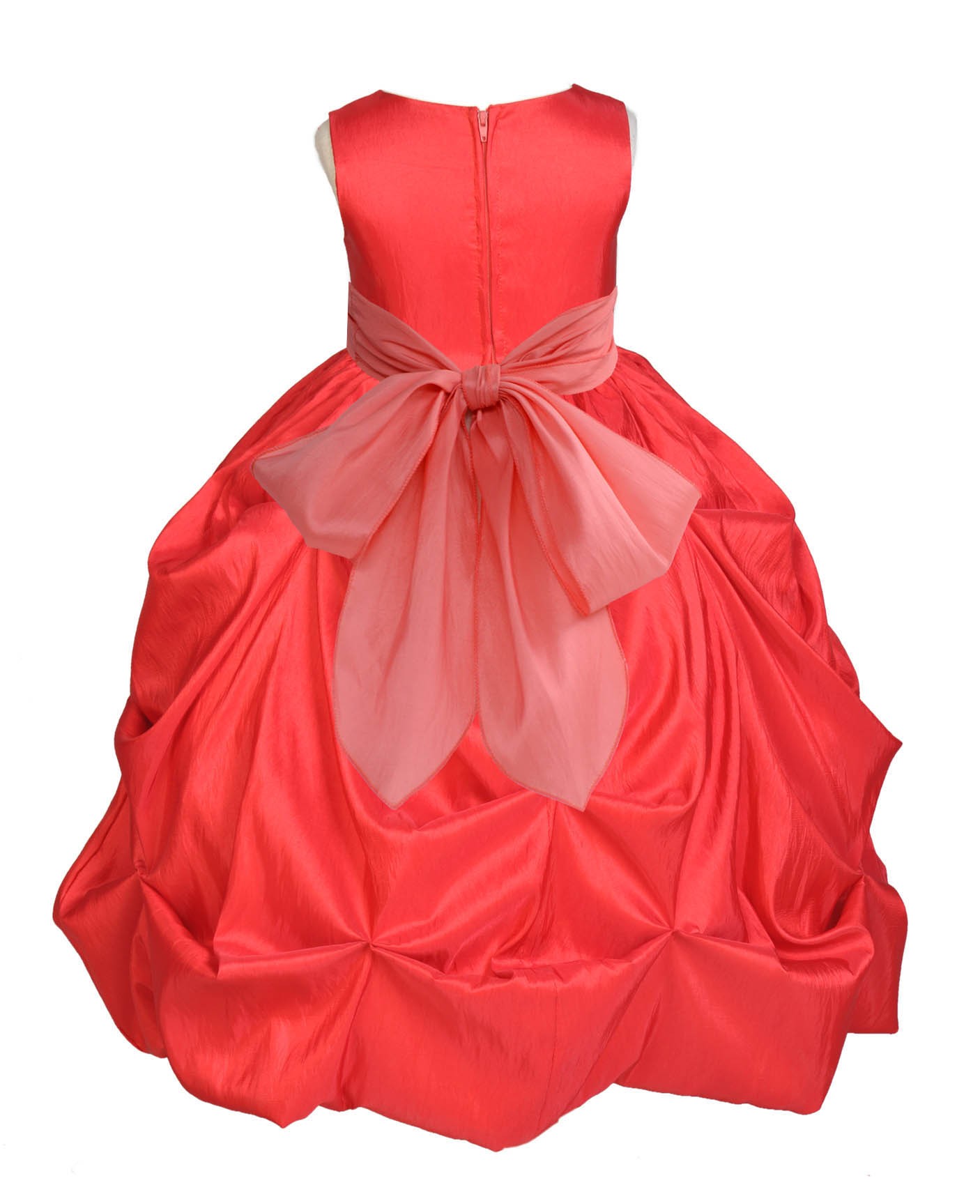 Red/Coral Satin Taffeta Pick-Up Bubble Flower Girl Dress 301S