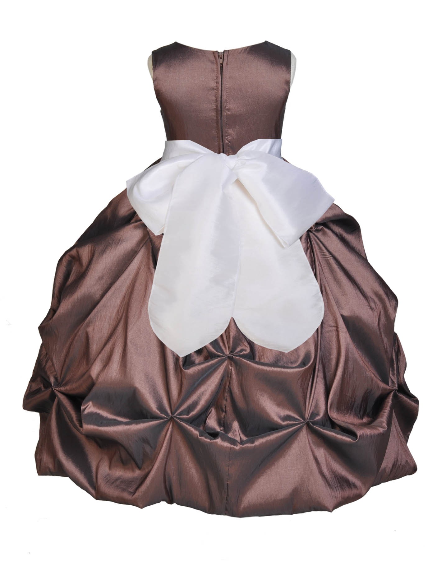 Brown/White Satin Taffeta Pick-Up Bubble Flower Girl Dress 301S