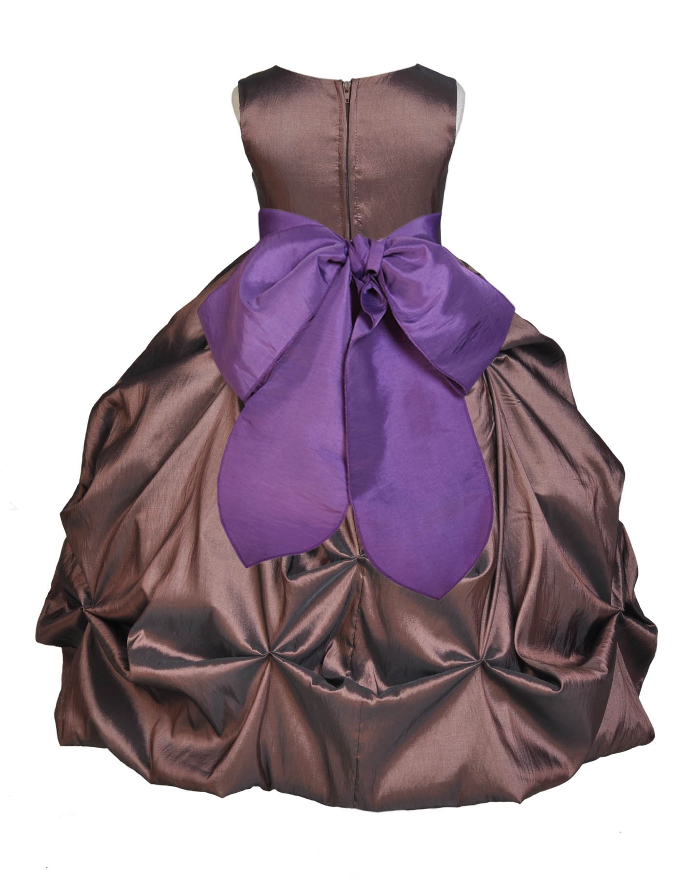 Brown/Purple Satin Taffeta Pick-Up Bubble Flower Girl Dress 301S